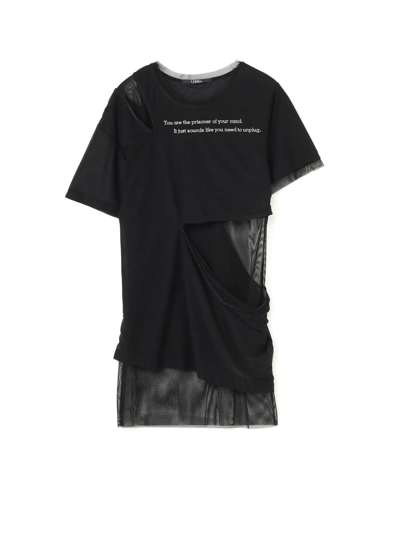 Message Embroidery + Pe Net Layered T A sold by Yohji Yamamoto