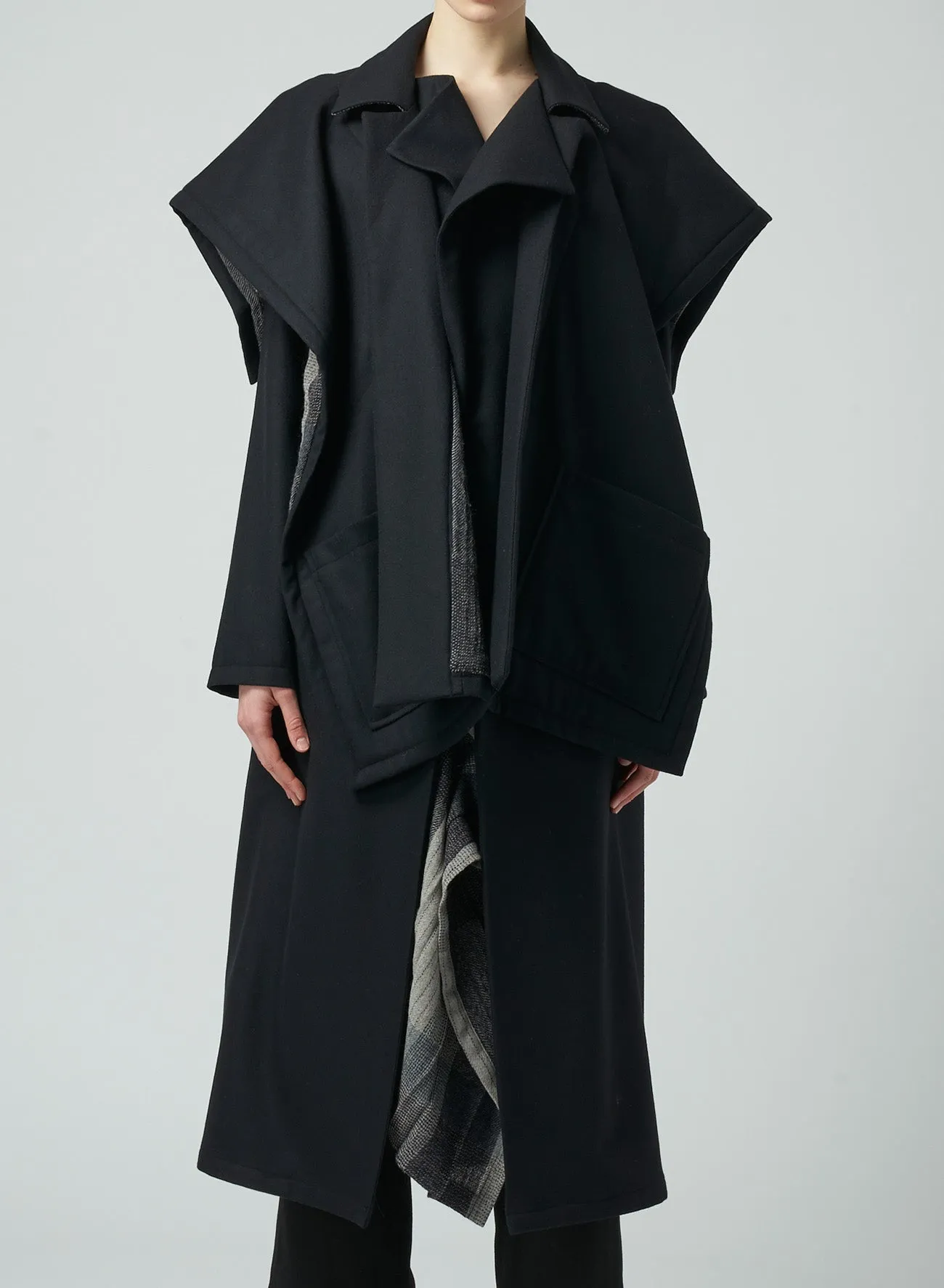CAPE-STYLE COAT WITH PLAID PATTERN LINING sold by Yohji Yamamoto product image thumbnail 5