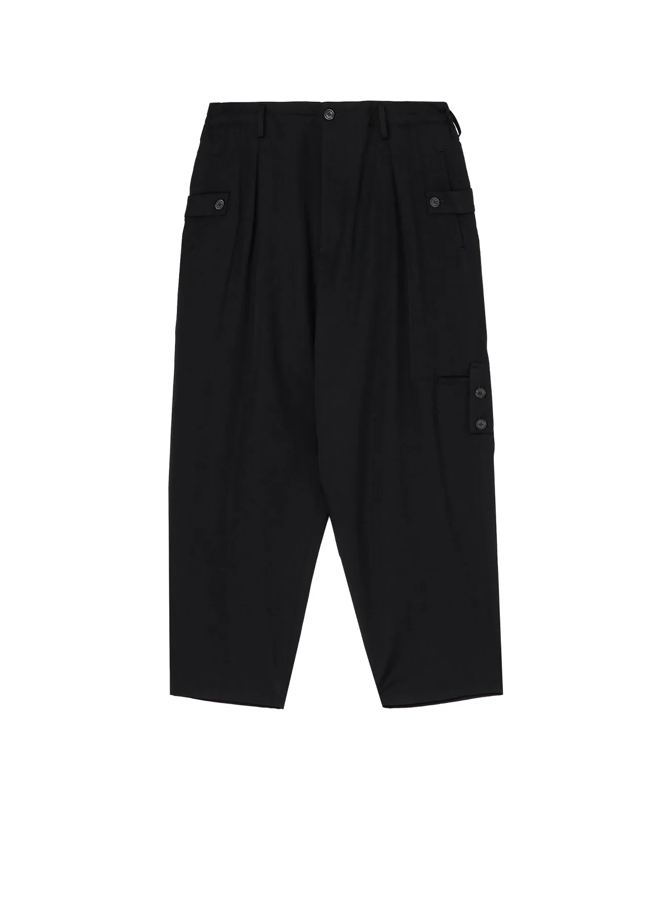WOOL GABARDINE TUCK TAB PANTS sold by Yohji Yamamoto