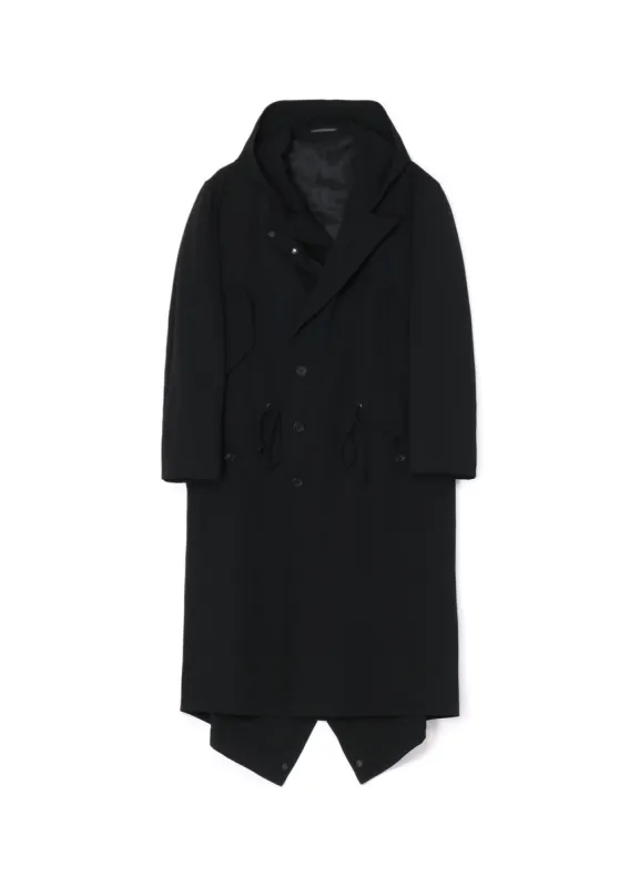 WOOL GABARDINE HOOD PEAK MODS COAT sold by Yohji Yamamoto