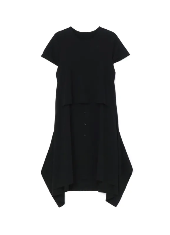 CREPE DE CHINE＋COTTONJERSEY  SHORT SLEEVE DOCKING LONG SHIRT DRESS sold by Yohji Yamamoto