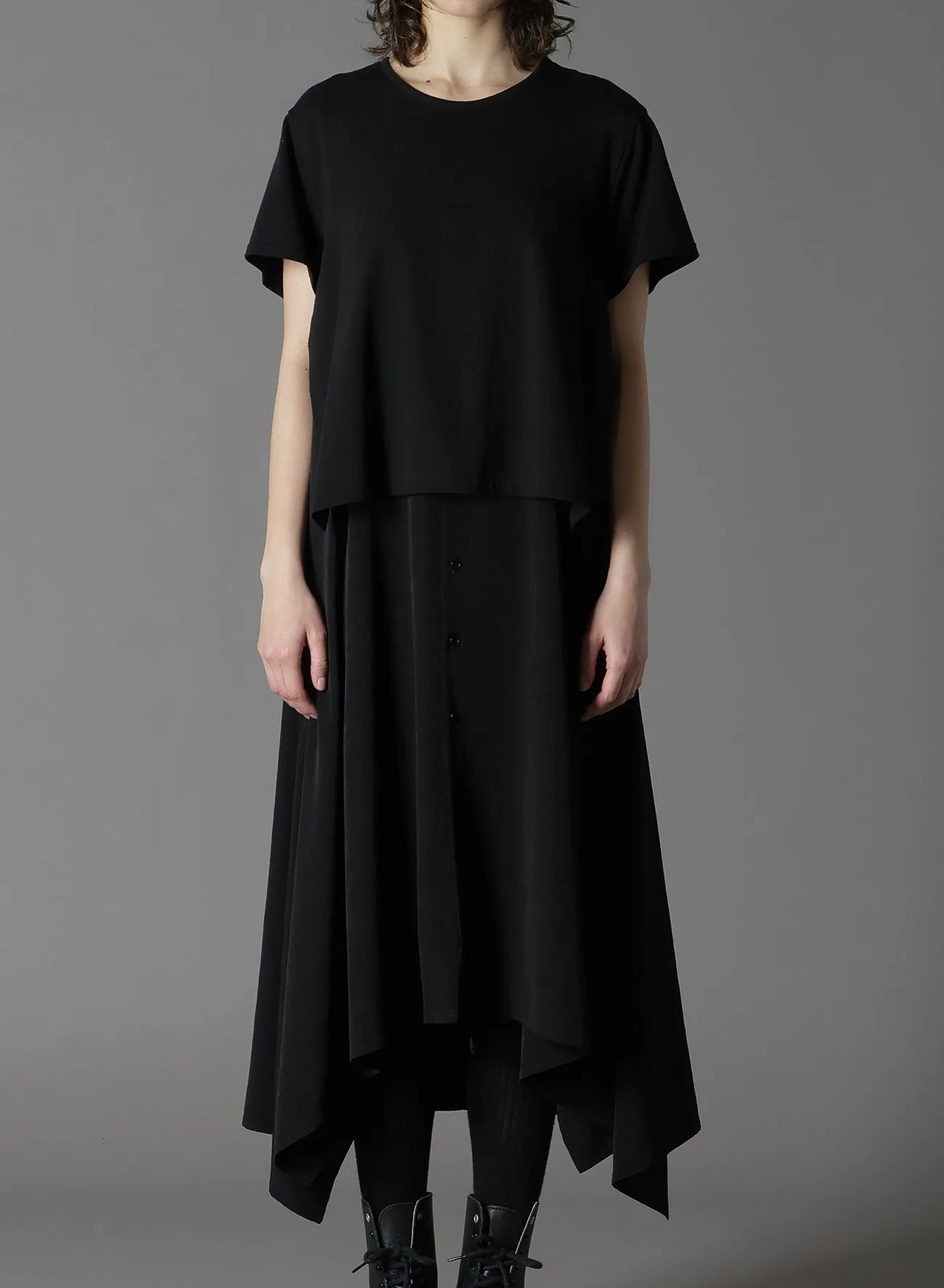 CREPE DE CHINE+COTTONJERSEY SHORT SLEEVE DOCKING LONG SHIRT DRESS sold by Yohji Yamamoto product image thumbnail 5