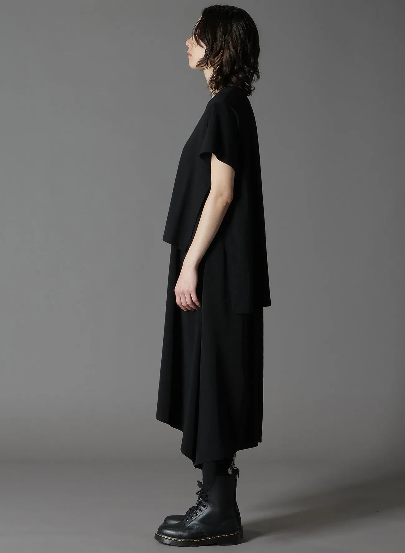 CREPE DE CHINE+COTTONJERSEY SHORT SLEEVE DOCKING LONG SHIRT DRESS sold by Yohji Yamamoto product image thumbnail 3