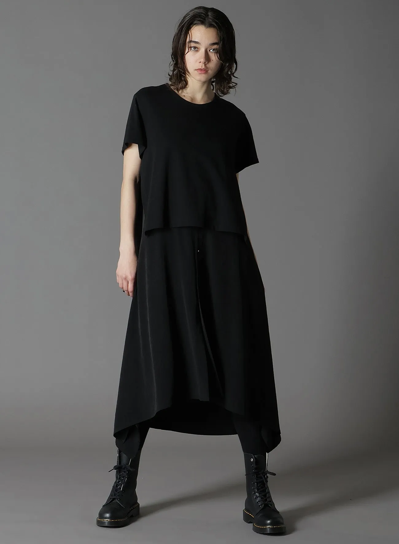 CREPE DE CHINE+COTTONJERSEY SHORT SLEEVE DOCKING LONG SHIRT DRESS sold by Yohji Yamamoto product image thumbnail 2