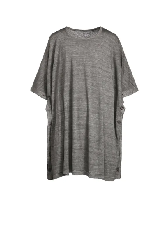 SUMI INK-DYED LINEN JERSEY SIDE BUTTON HALF SLEEVE BIG T-SHIRT sold by Yohji Yamamoto