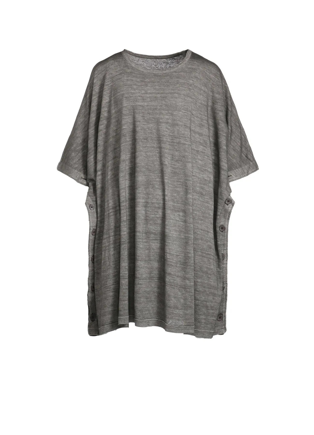 SUMI INK-DYED LINEN JERSEY SIDE BUTTON HALF SLEEVE BIG T-SHIRT sold by Yohji Yamamoto