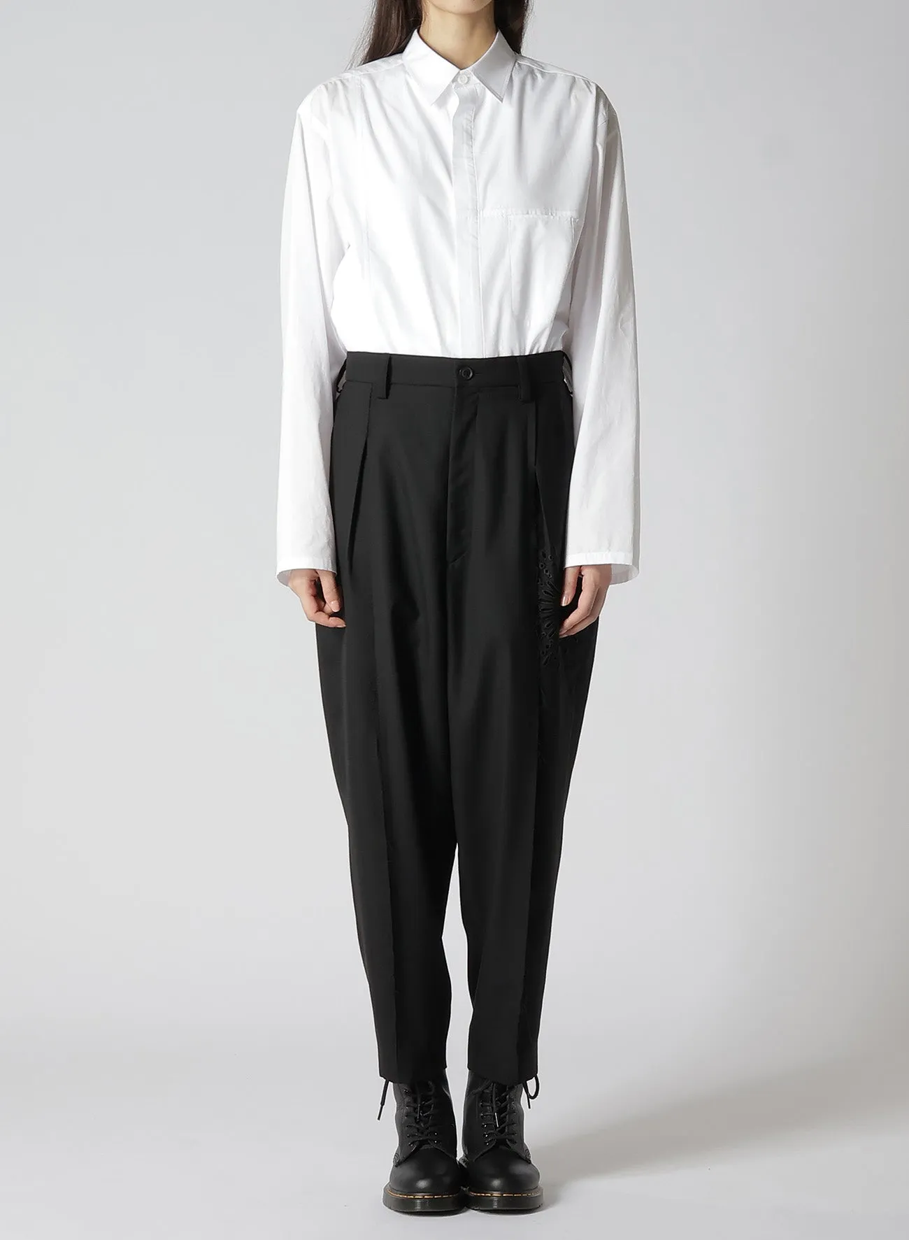 WOOL POLYESTER GABARDINE CROSS TUCK PANTS sold by Yohji Yamamoto product image thumbnail 3