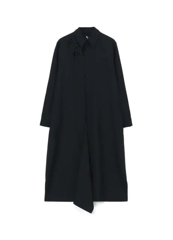 WOOL POLYESTER GABARDINE LEFT FRONT DRAPED DRESS SHIRT sold by Yohji Yamamoto
