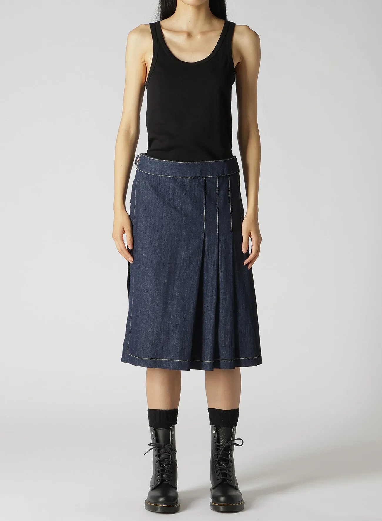 8OZ UNEVEN THREAD DENIM WRAPPED TUCK SKIRT sold by Yohji Yamamoto product image thumbnail 3