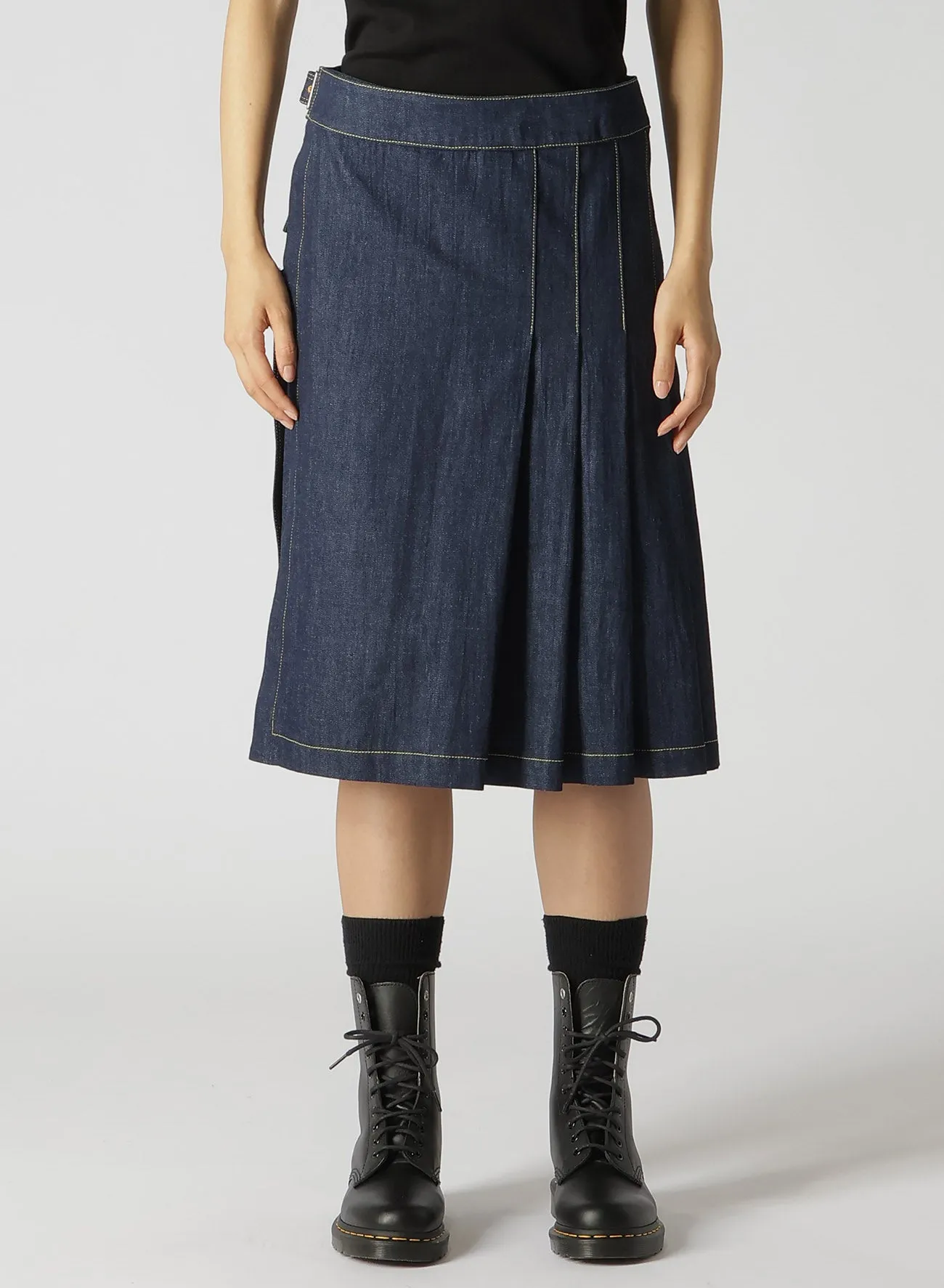 8OZ UNEVEN THREAD DENIM WRAPPED TUCK SKIRT sold by Yohji Yamamoto product image thumbnail 4