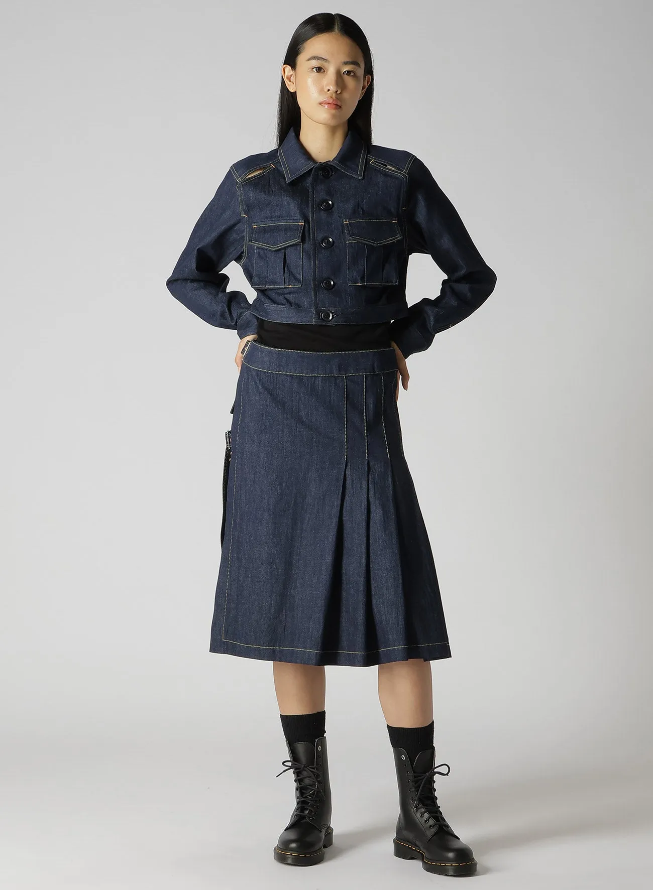 8OZ UNEVEN THREAD DENIM WRAPPED TUCK SKIRT sold by Yohji Yamamoto product image thumbnail 2