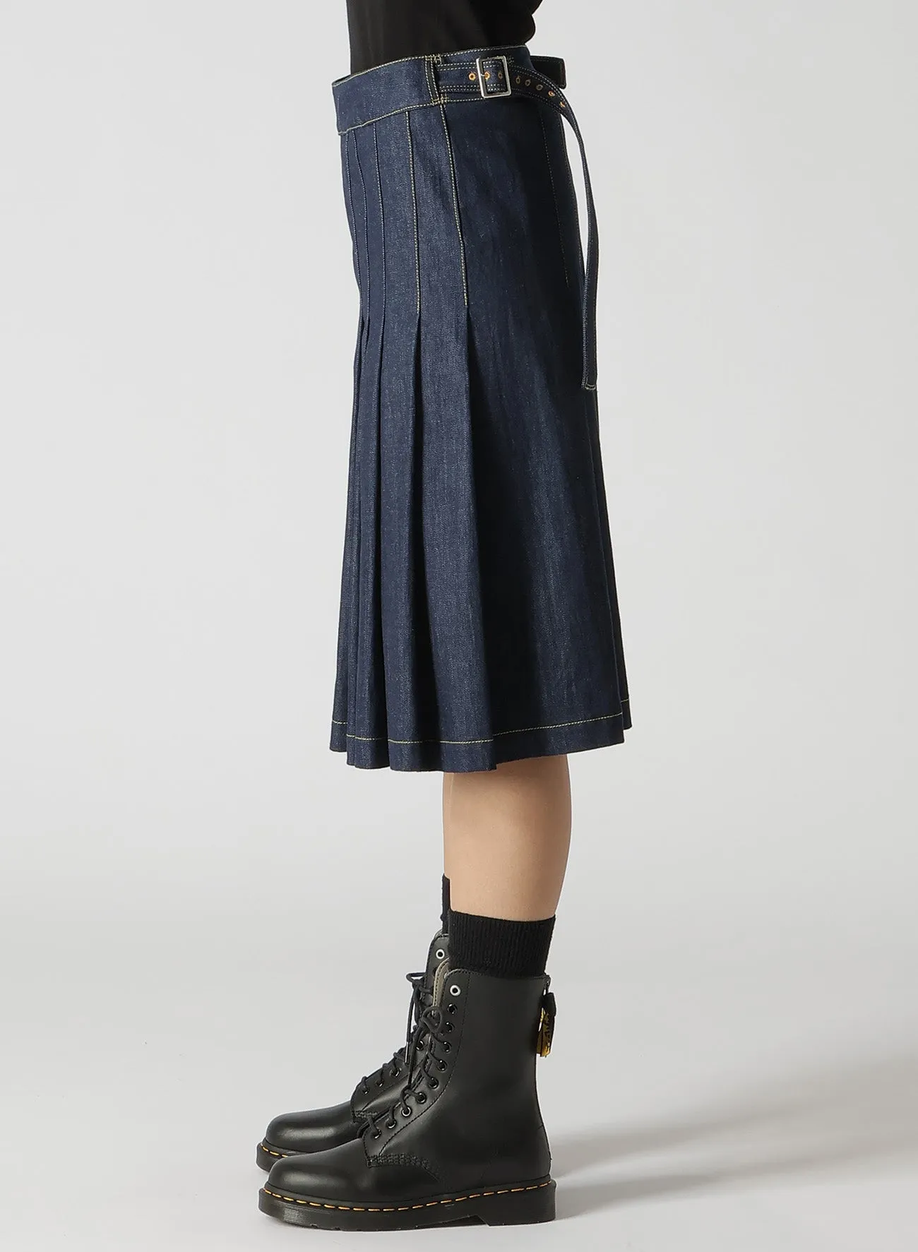 8OZ UNEVEN THREAD DENIM WRAPPED TUCK SKIRT sold by Yohji Yamamoto product image thumbnail 5