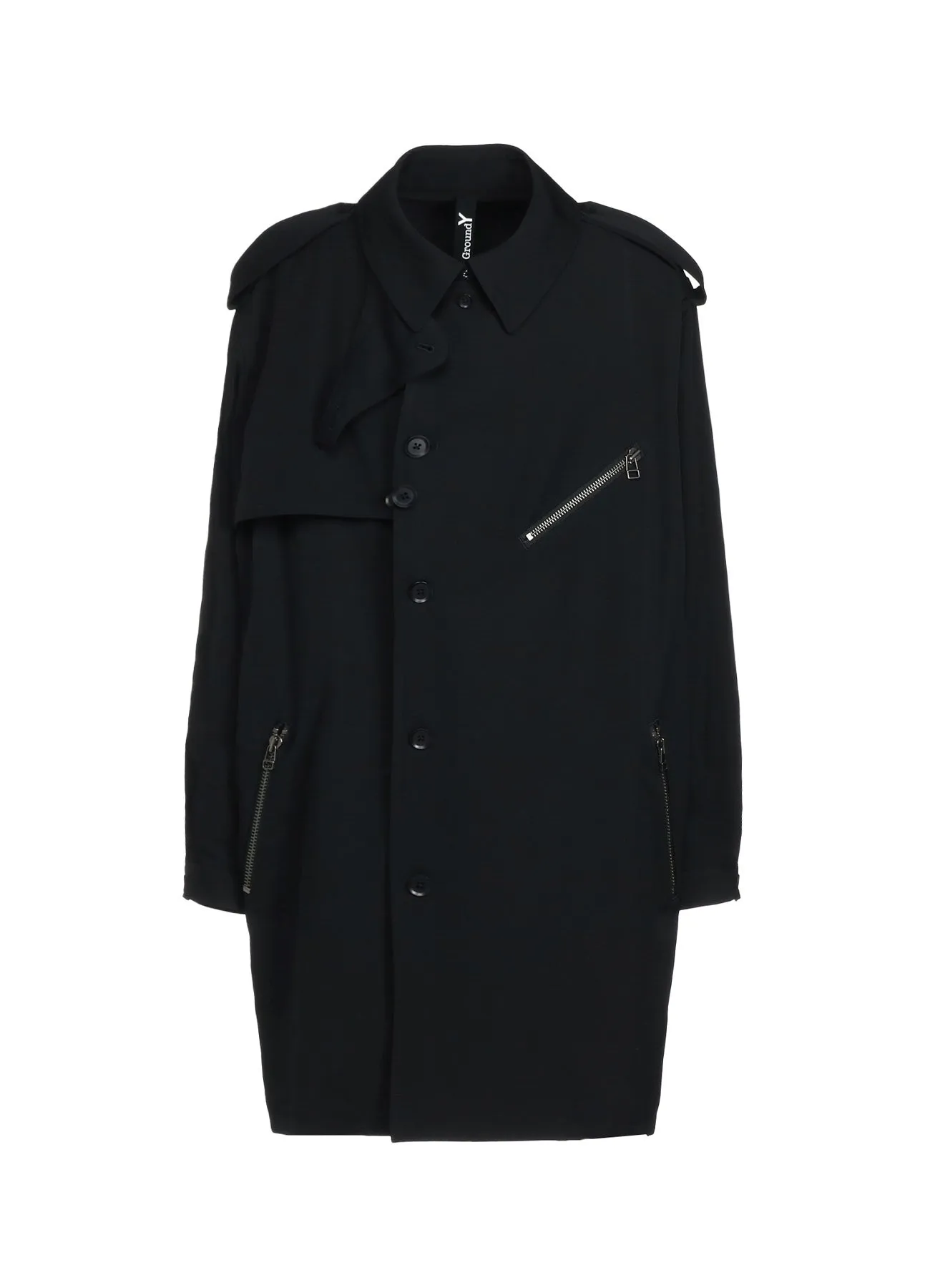 WOOL GABARDINE ZIPPER POCKET TRENCH COAT sold by Yohji Yamamoto