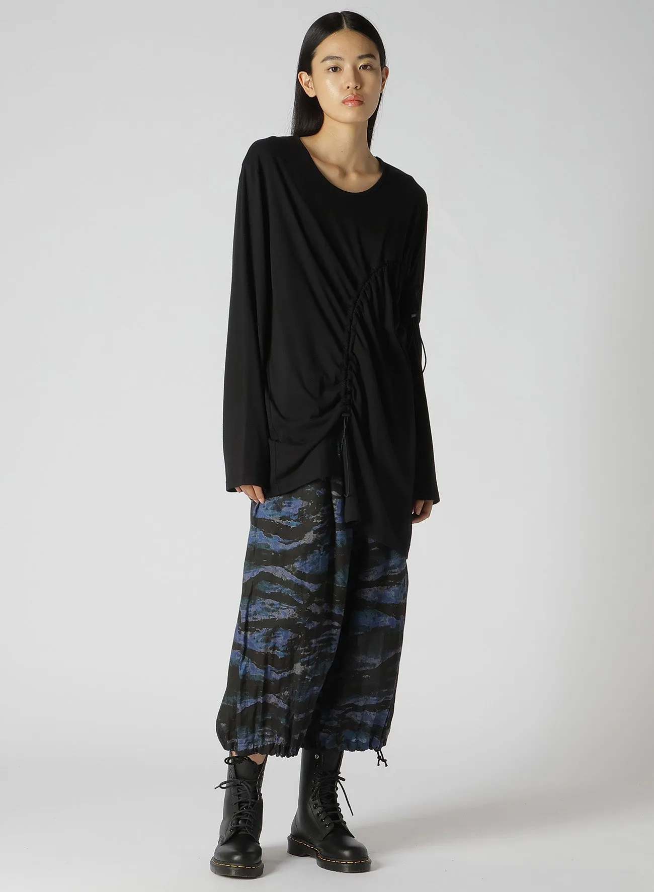 COTTON MODAL JERSEY DRAWSTRING SHIRRED LONG SLEEVE T-SHIRT sold by Yohji Yamamoto product image thumbnail 2