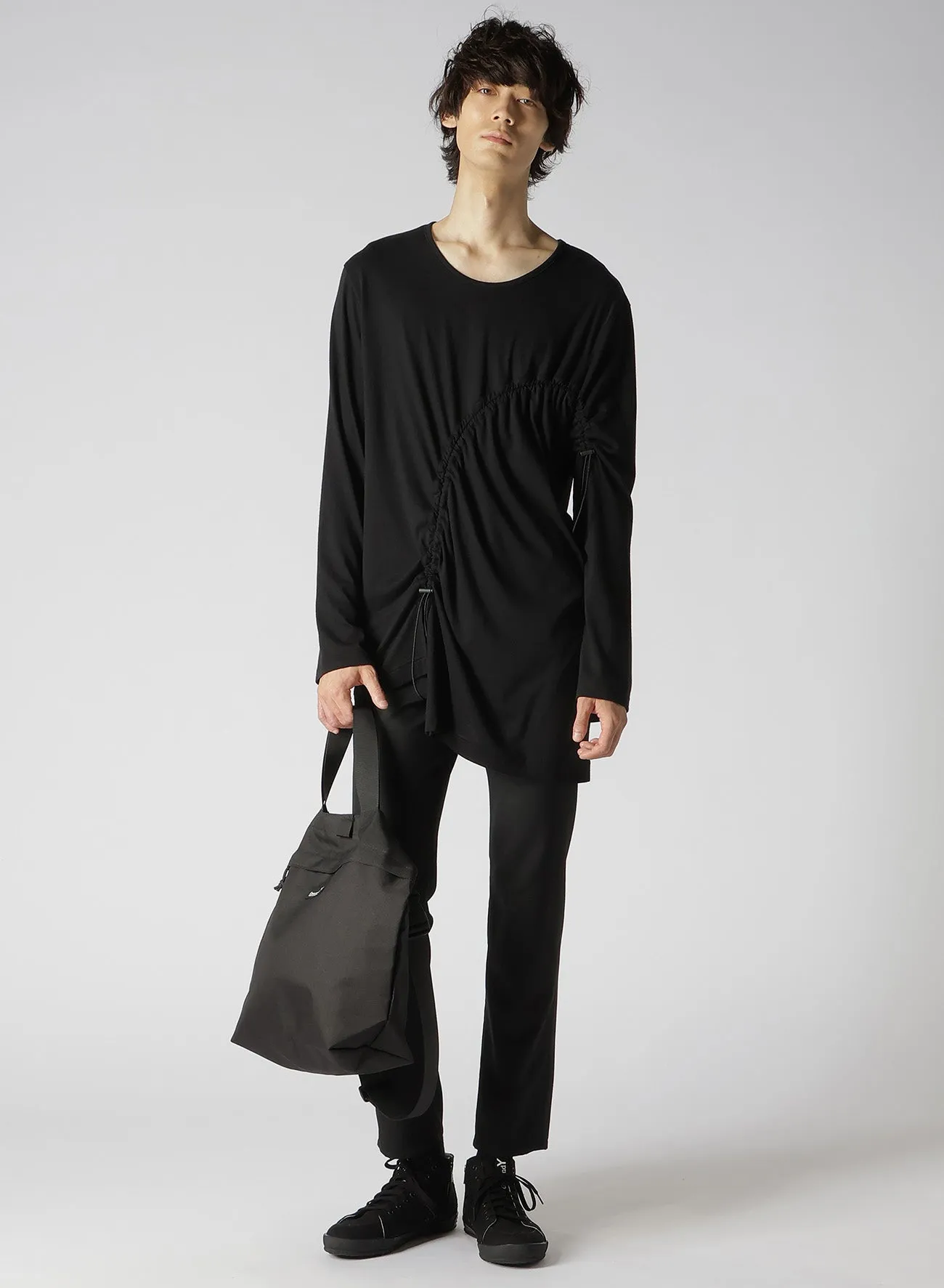 COTTON MODAL JERSEY DRAWSTRING SHIRRED LONG SLEEVE T-SHIRT sold by Yohji Yamamoto product image thumbnail 5
