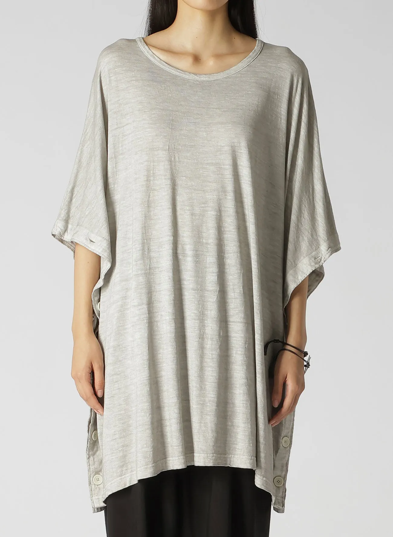 SUMI INK-DYED LINEN JERSEY SIDE BUTTON HALF SLEEVE BIG T-SHIRT sold by Yohji Yamamoto product image thumbnail 5