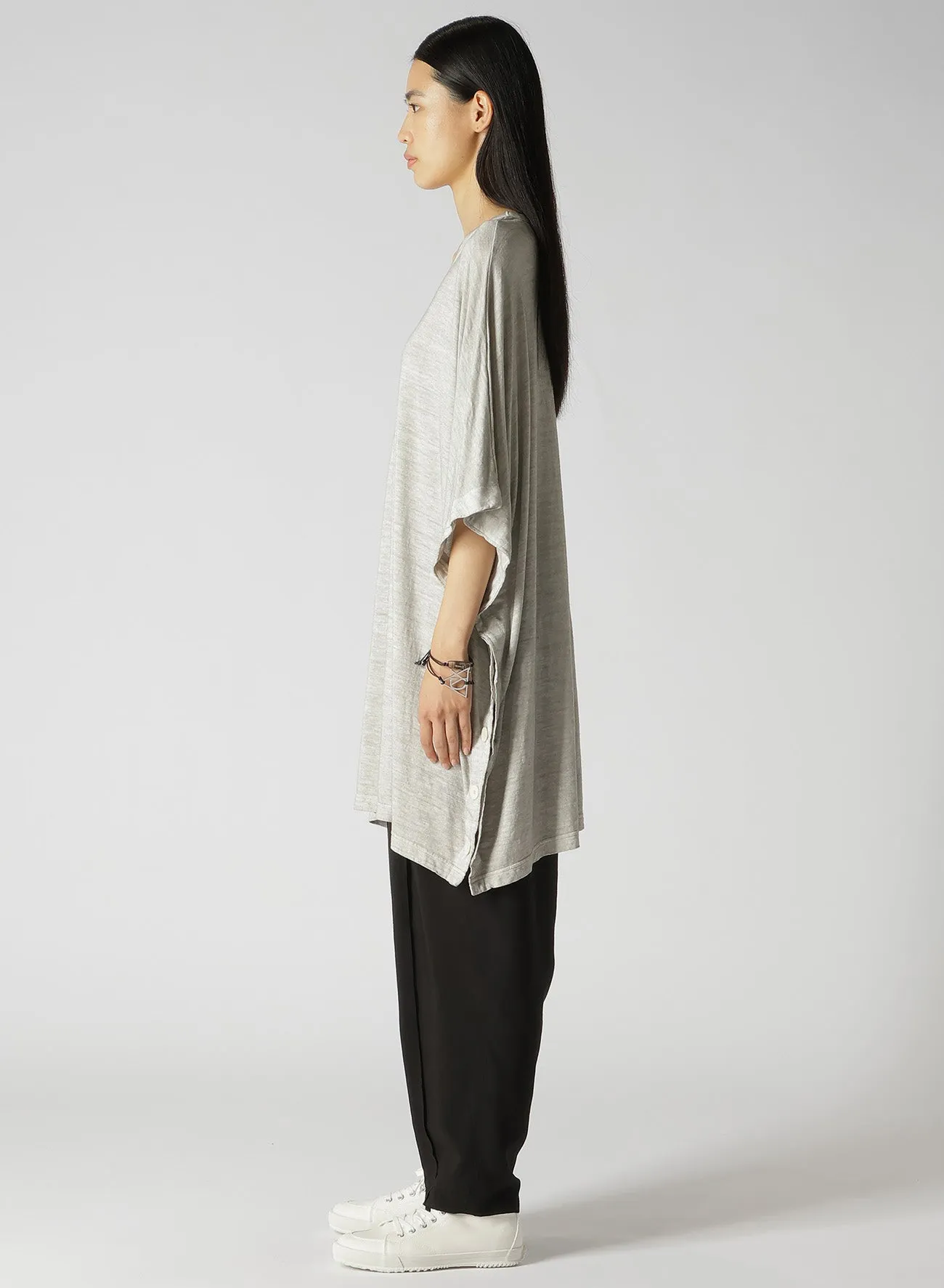 SUMI INK-DYED LINEN JERSEY SIDE BUTTON HALF SLEEVE BIG T-SHIRT sold by Yohji Yamamoto product image thumbnail 3