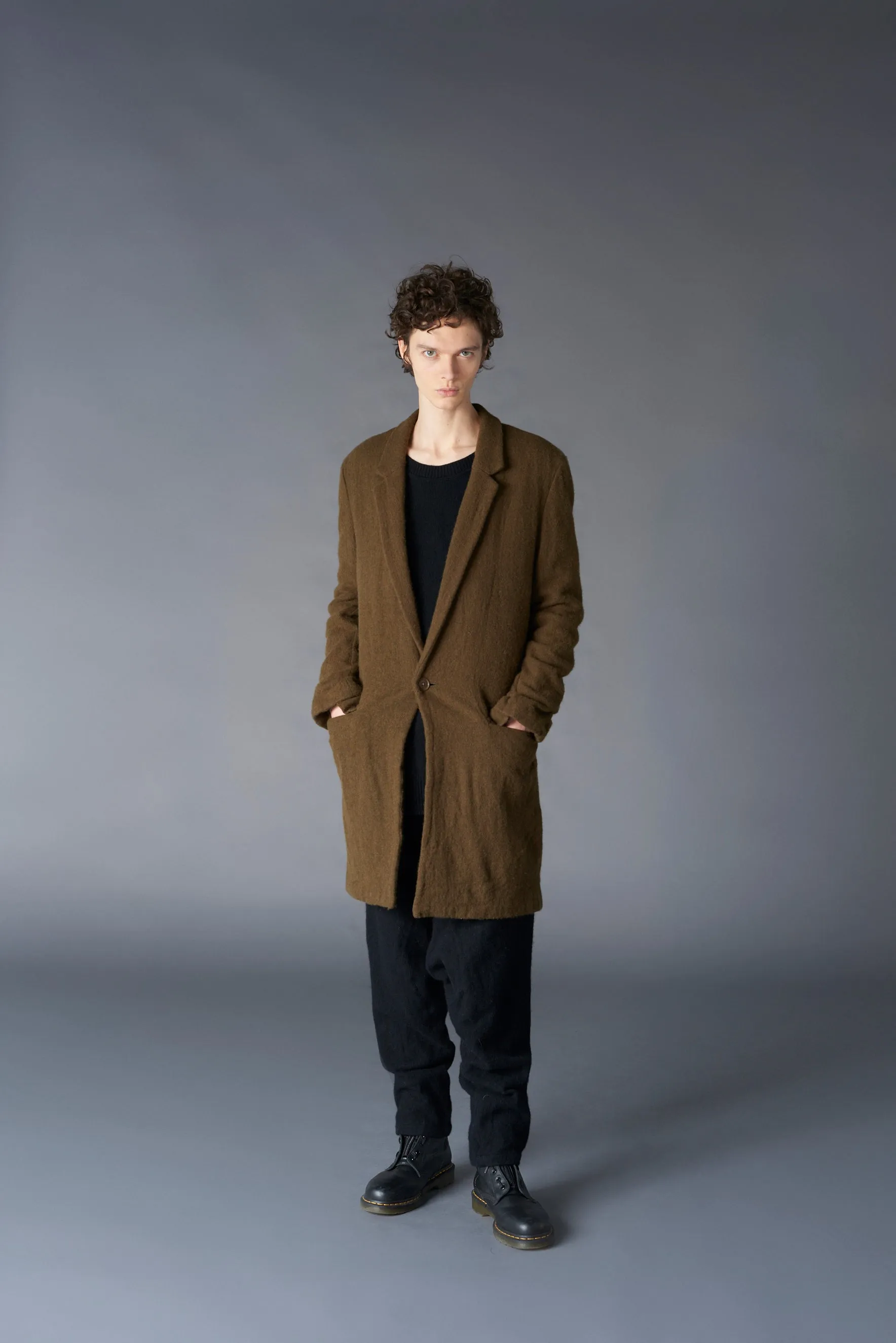 FULLING WOOL SERGE 1 BUTTON LONG JACKET sold by Yohji Yamamoto product image thumbnail 2
