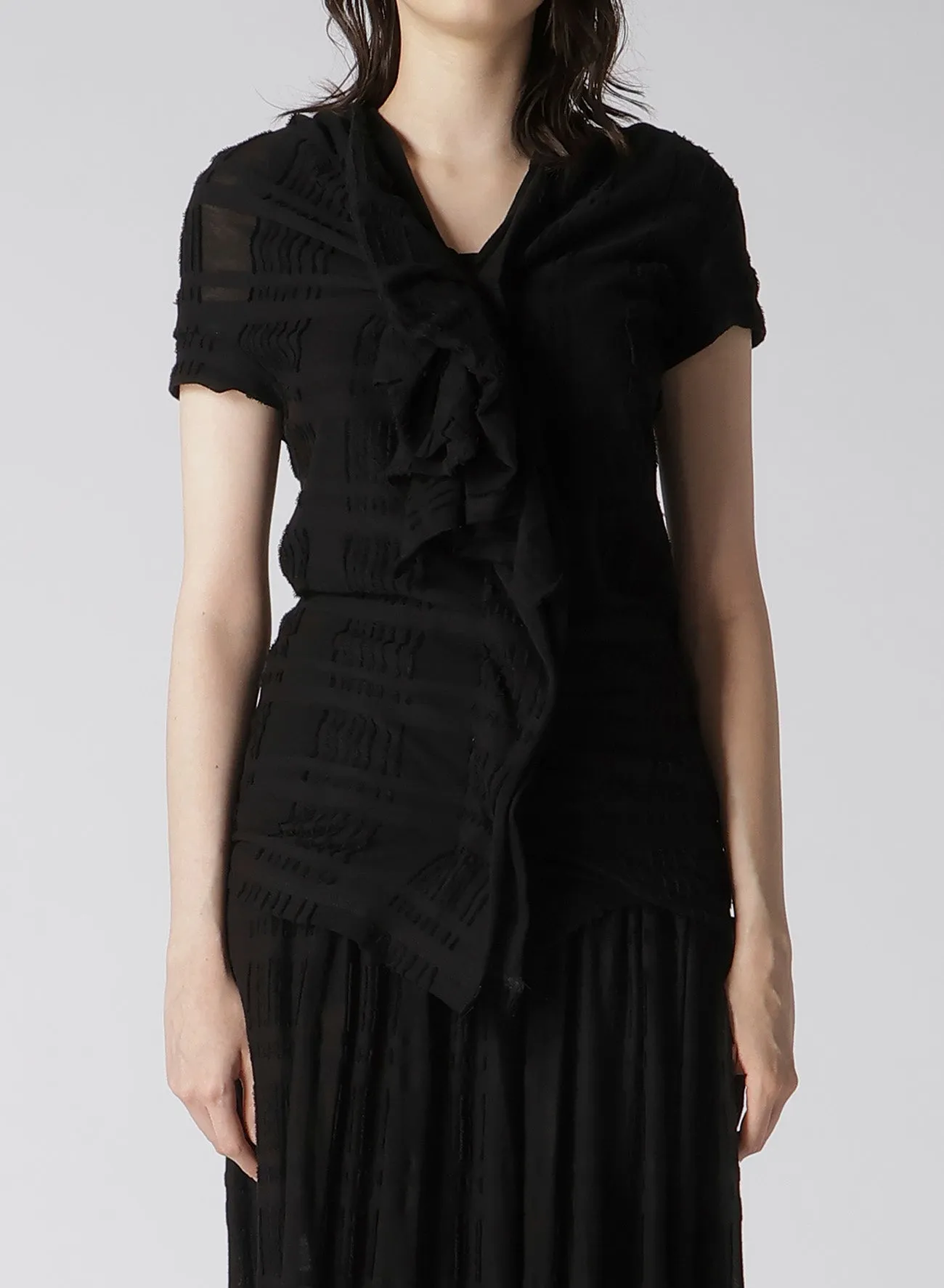 INTARSIA PLAID JQ DRAPE DETAIL SHORT SLV TOP sold by Yohji Yamamoto product image thumbnail 2