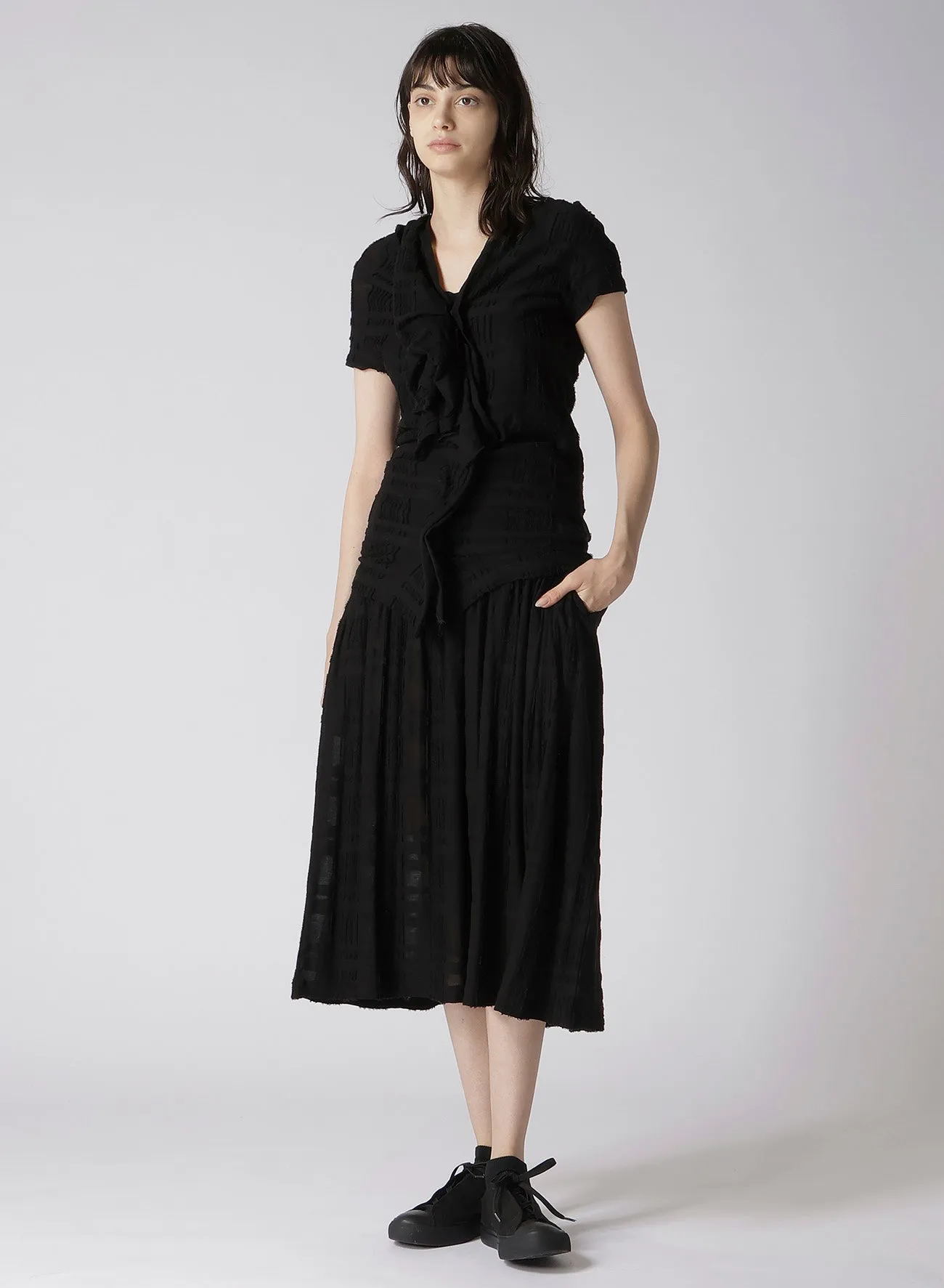 INTARSIA PLAID JQ DRAPE DETAIL SHORT SLV TOP sold by Yohji Yamamoto product image thumbnail 3