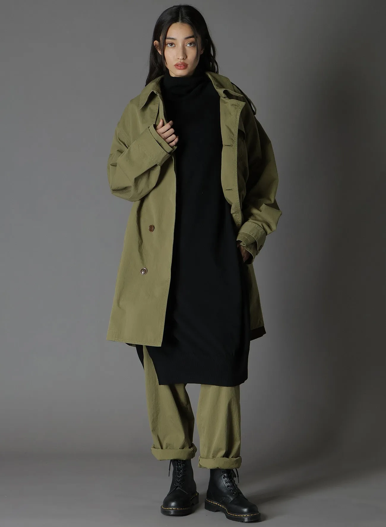COTTON/NYLON OXFORD ZIPPER TRENCH COAT WITH FULLED WOOL GAUZE POCKETS sold by Yohji Yamamoto product image thumbnail 3