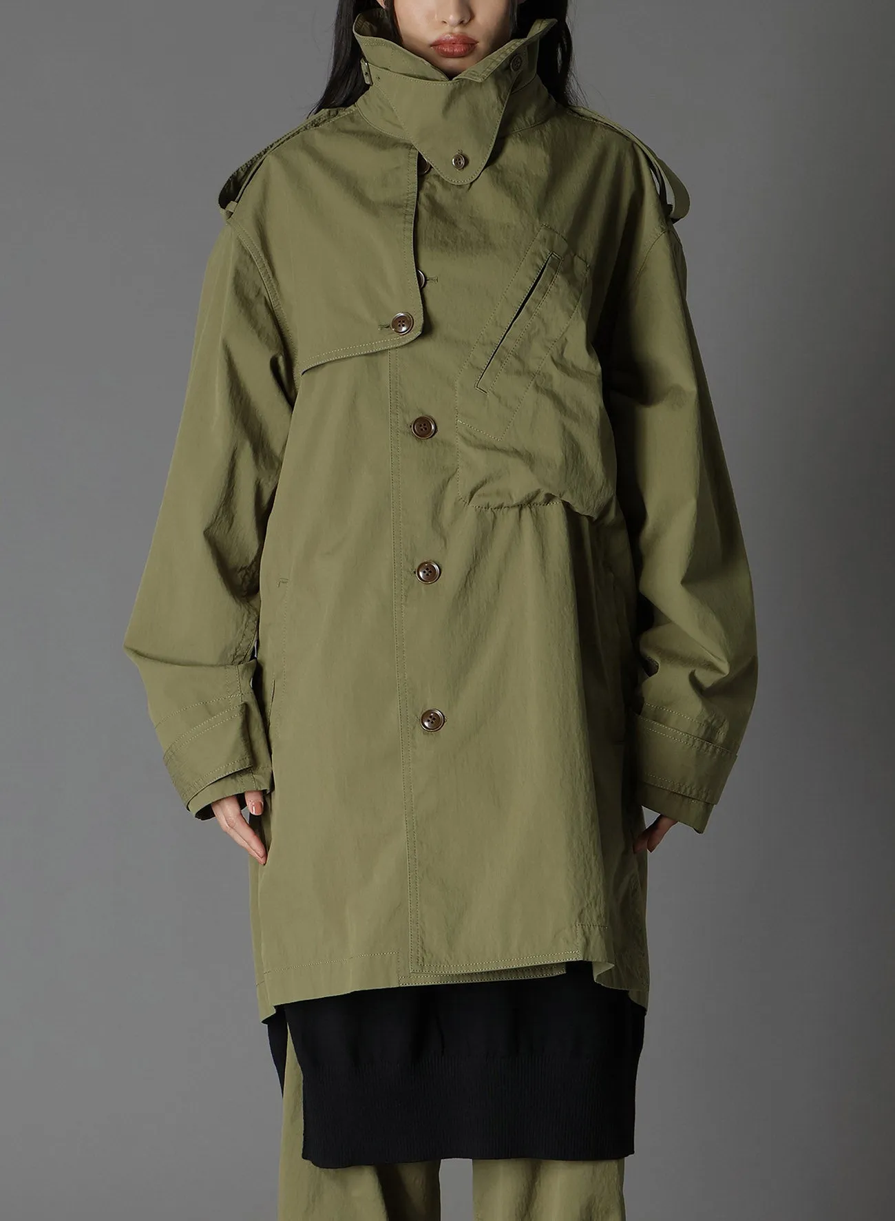 COTTON/NYLON OXFORD ZIPPER TRENCH COAT WITH FULLED WOOL GAUZE POCKETS sold by Yohji Yamamoto product image thumbnail 4