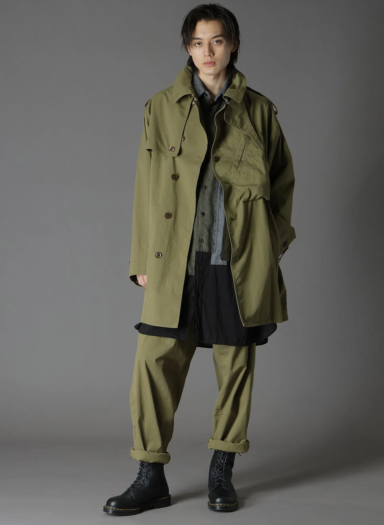 COTTON/NYLON OXFORD ZIPPER TRENCH COAT WITH FULLED WOOL GAUZE POCKETS sold by Yohji Yamamoto product image thumbnail 2
