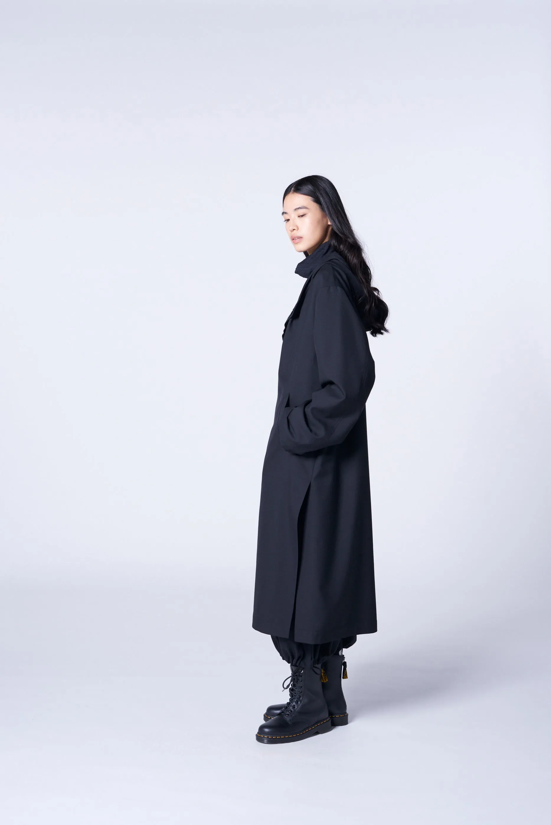 WOOL/POLYESTER GABARDINE DOUBLE BREASTED LONG HOODIE sold by Yohji Yamamoto product image thumbnail 3