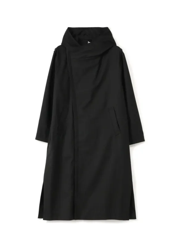 WOOL/POLYESTER GABARDINE DOUBLE BREASTED LONG HOODIE sold by Yohji Yamamoto
