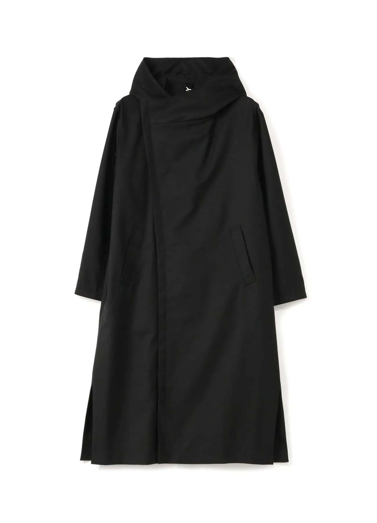 WOOL/POLYESTER GABARDINE DOUBLE BREASTED LONG HOODIE sold by Yohji Yamamoto