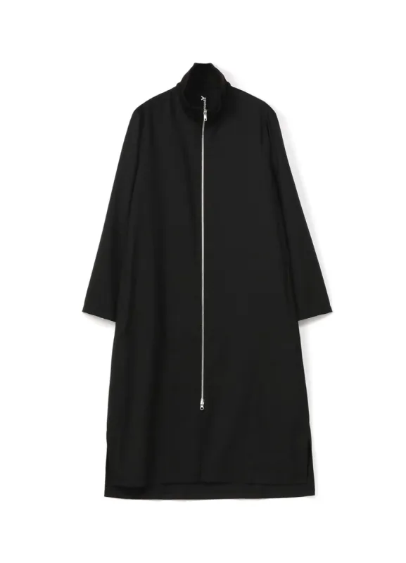 WOOL/POLYESTER GABARDINE ZIP-UP STANDING COLLAR LONG SHIRT sold by Yohji Yamamoto