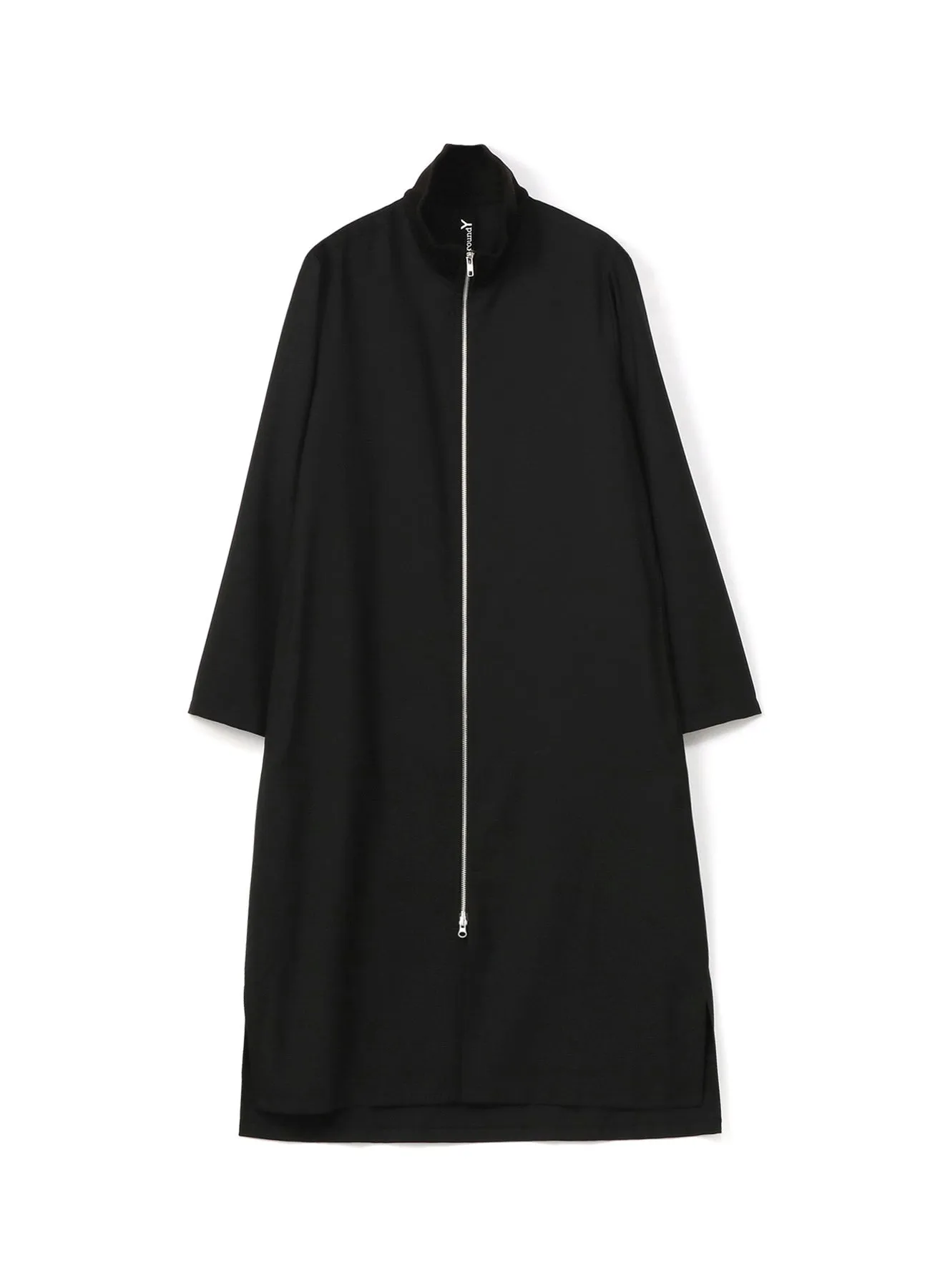 WOOL/POLYESTER GABARDINE ZIP-UP STANDING COLLAR LONG SHIRT sold by Yohji Yamamoto
