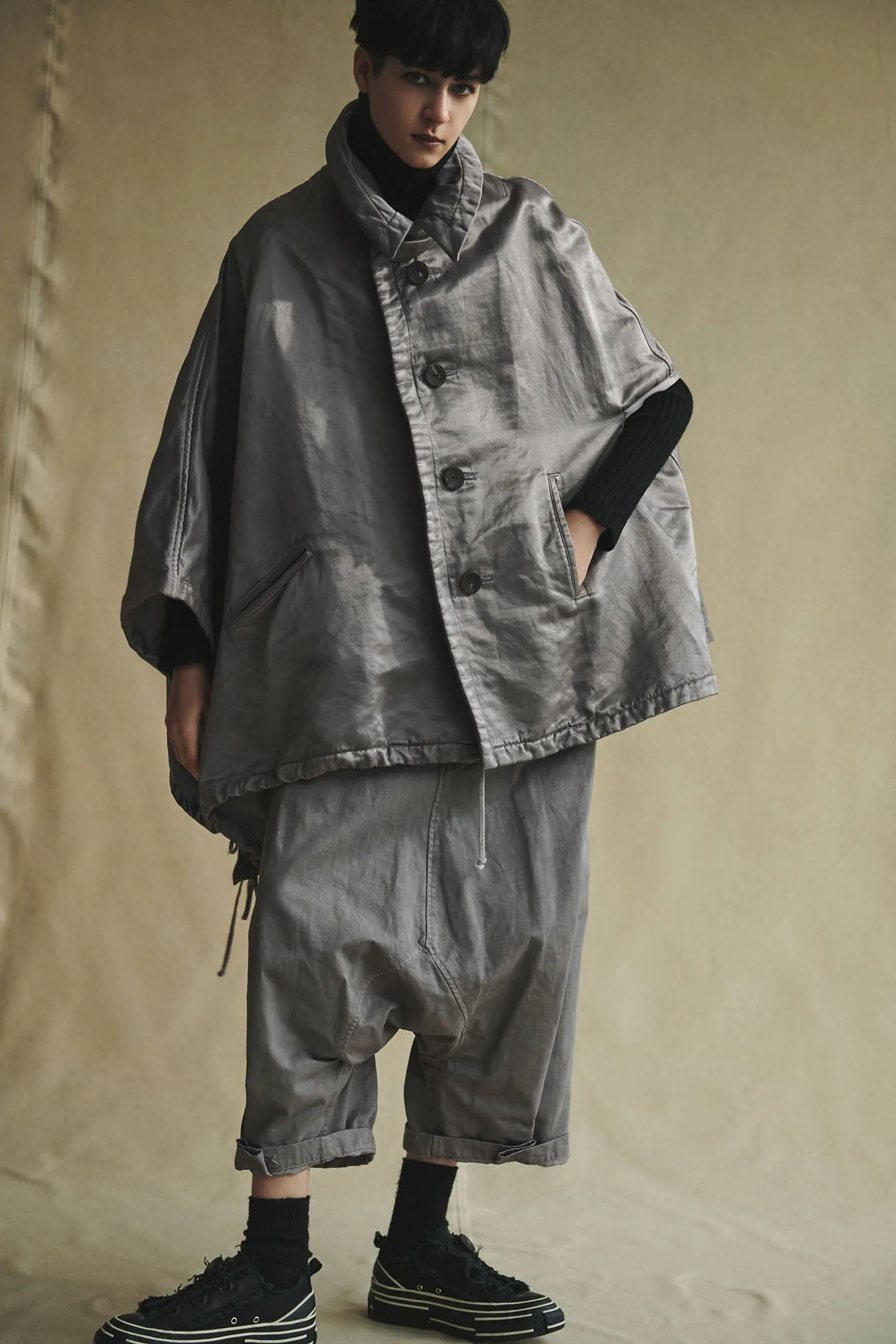 N/C TWILL FLEECY LINING R-CAPE PONCHO J sold by Yohji Yamamoto product image thumbnail 2