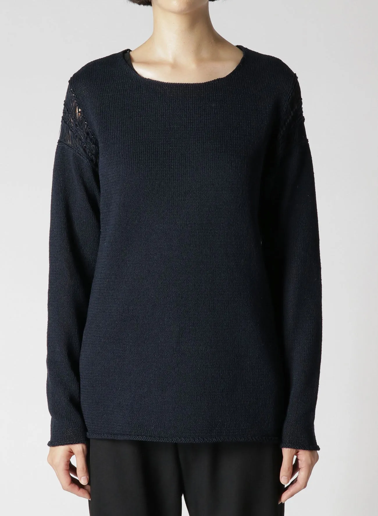 7G PLAIN STITCH + HAIR-PIN LACE LIKE LACE PANEL LONG SLEEVES T sold by Yohji Yamamoto product image thumbnail 2