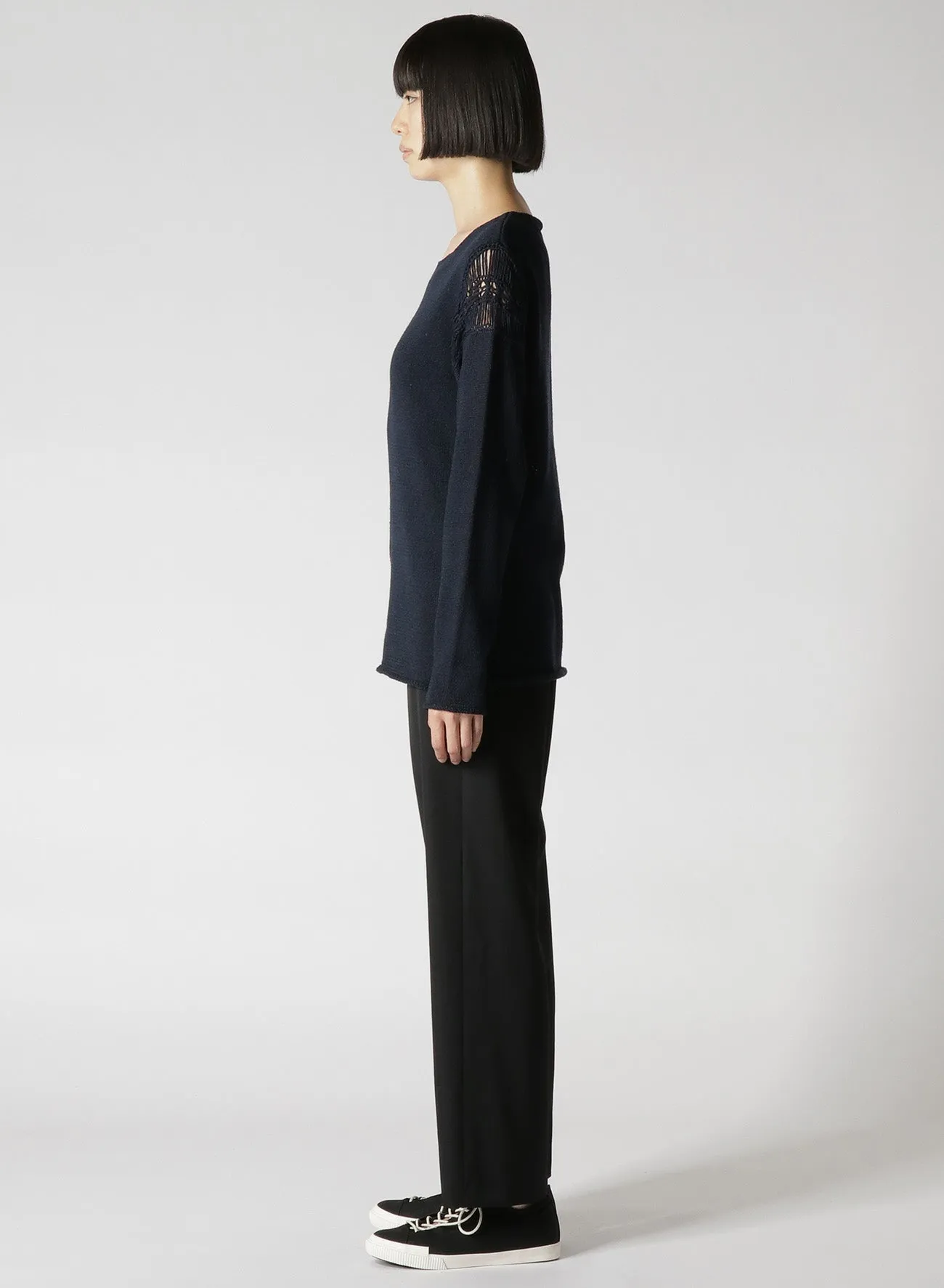 7G PLAIN STITCH + HAIR-PIN LACE LIKE LACE PANEL LONG SLEEVES T sold by Yohji Yamamoto product image thumbnail 4