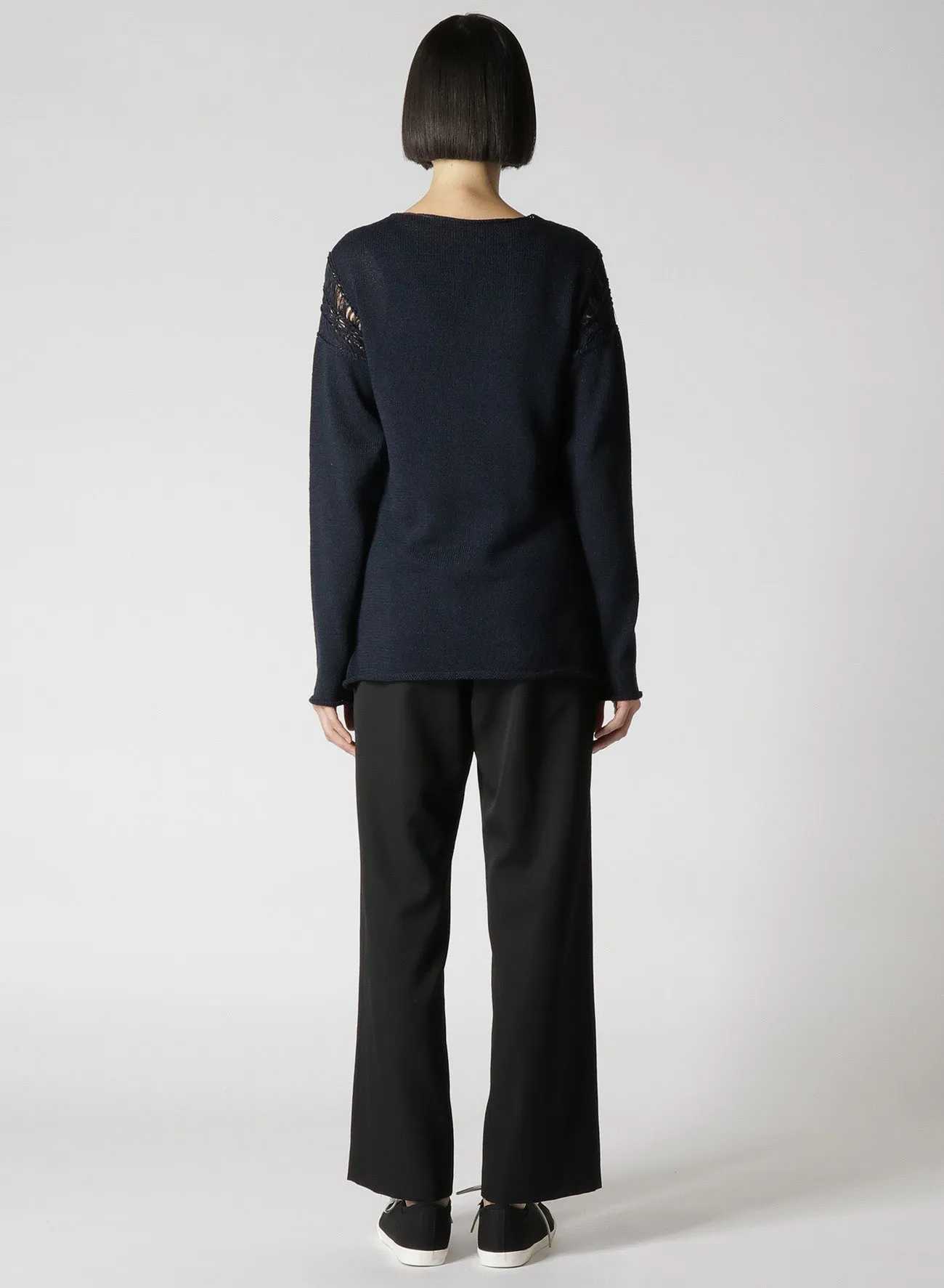 7G PLAIN STITCH + HAIR-PIN LACE LIKE LACE PANEL LONG SLEEVES T sold by Yohji Yamamoto product image thumbnail 5