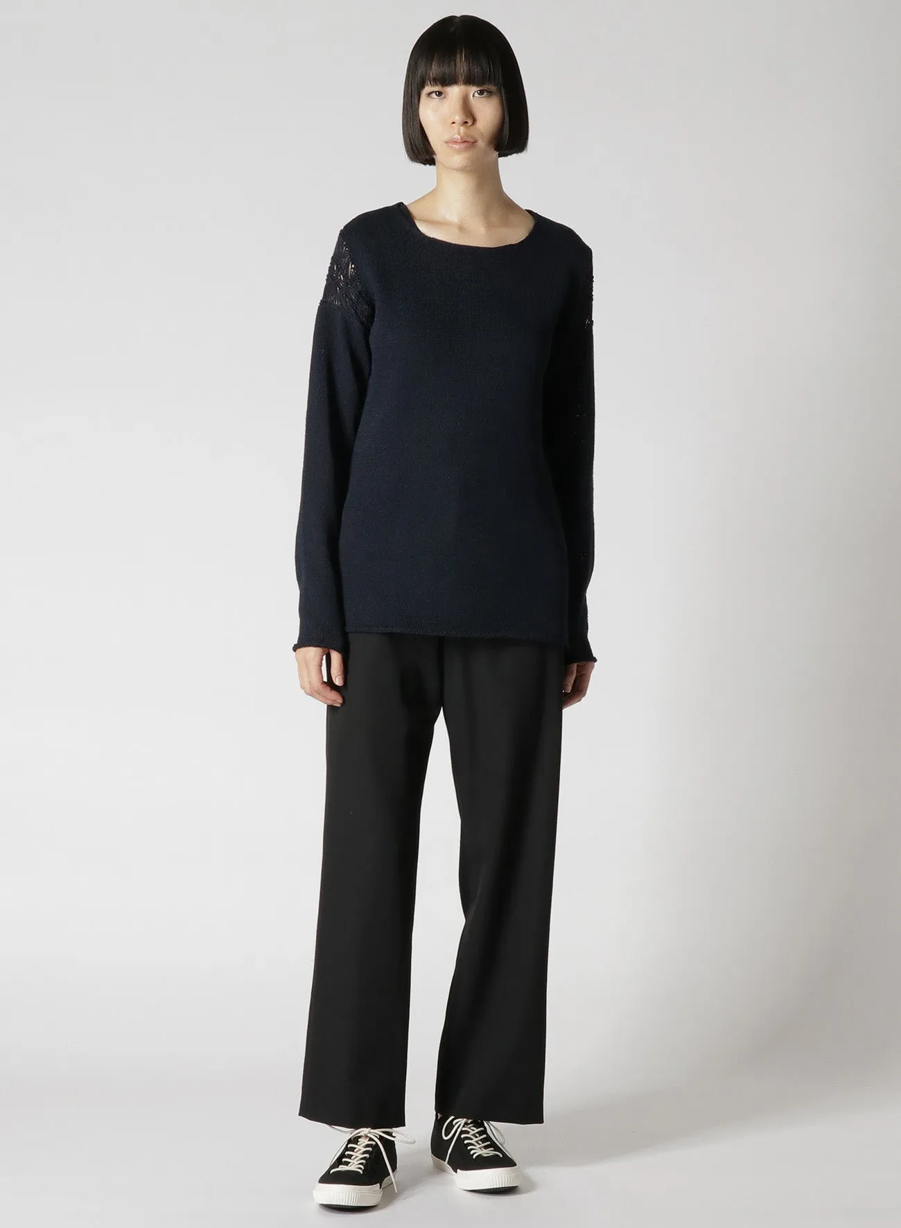 7G PLAIN STITCH + HAIR-PIN LACE LIKE LACE PANEL LONG SLEEVES T sold by Yohji Yamamoto product image thumbnail 3