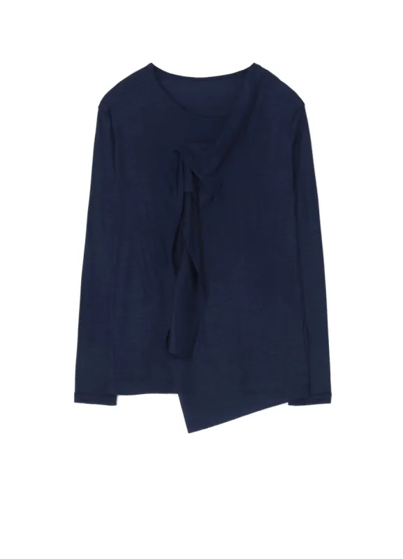 SUPER 100 WOOL FRAISE DRAPE DETAIL R NECK LONG SLV T sold by Yohji Yamamoto