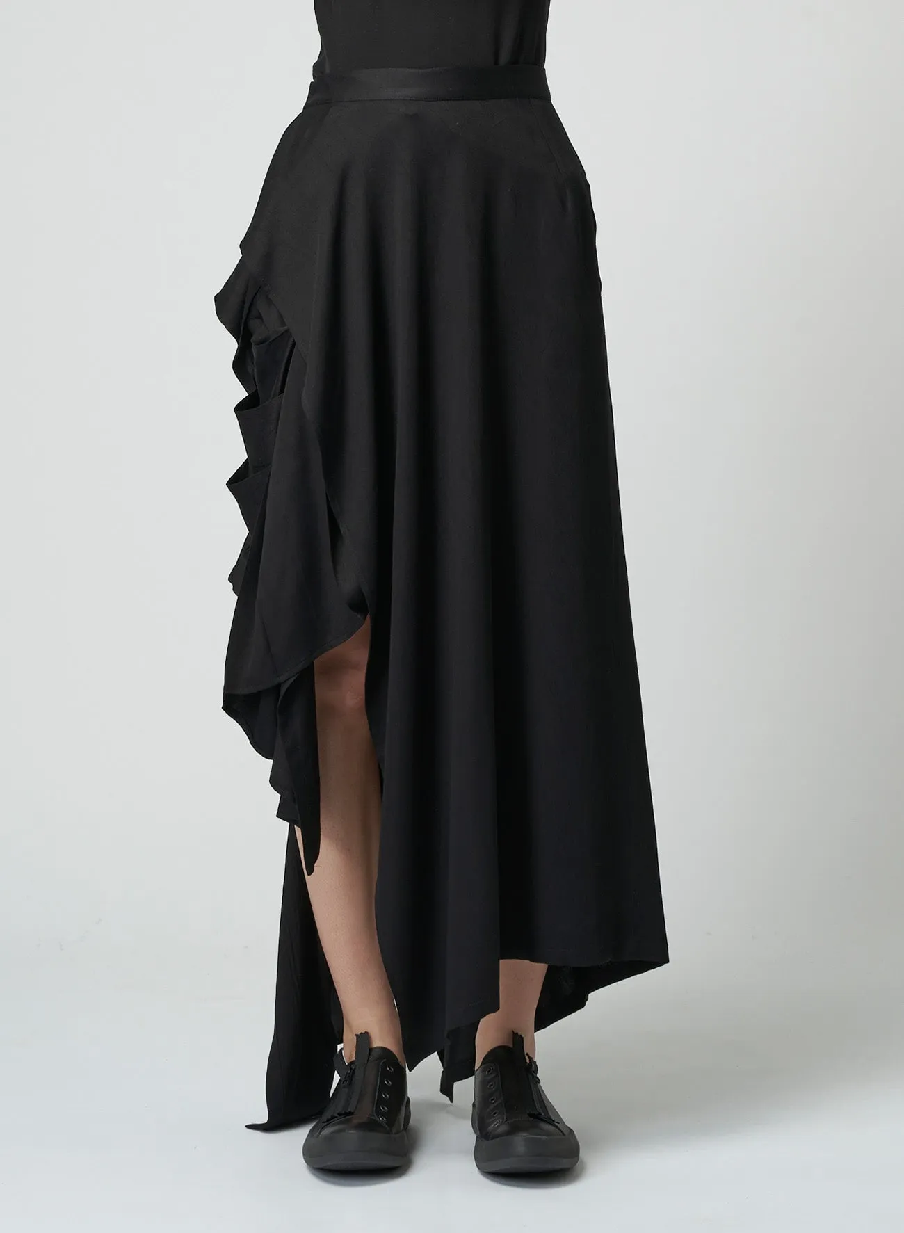 RAYON SATIN PLEATED ASYMMETRIC SKIRT sold by Yohji Yamamoto product image thumbnail 5