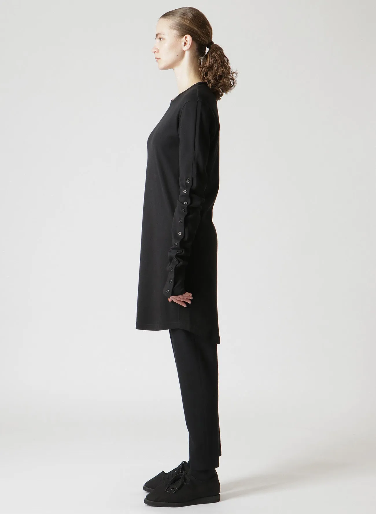 30/- COMBED COTTON LONG SLEEVE T-SHIRT WITH BUTTON-UP SLEEVE SLITS sold by Yohji Yamamoto product image thumbnail 4