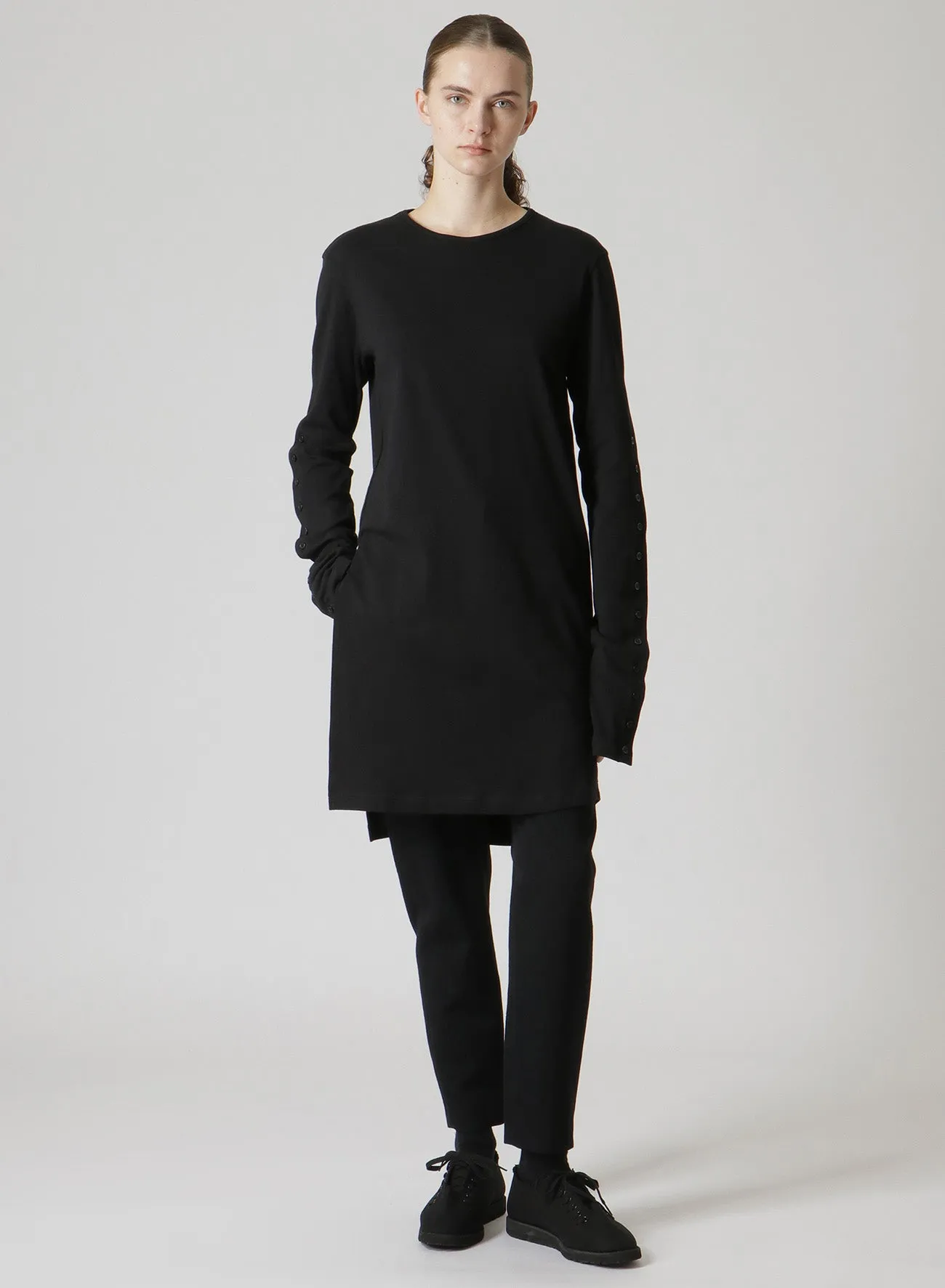 30/- COMBED COTTON LONG SLEEVE T-SHIRT WITH BUTTON-UP SLEEVE SLITS sold by Yohji Yamamoto product image thumbnail 3