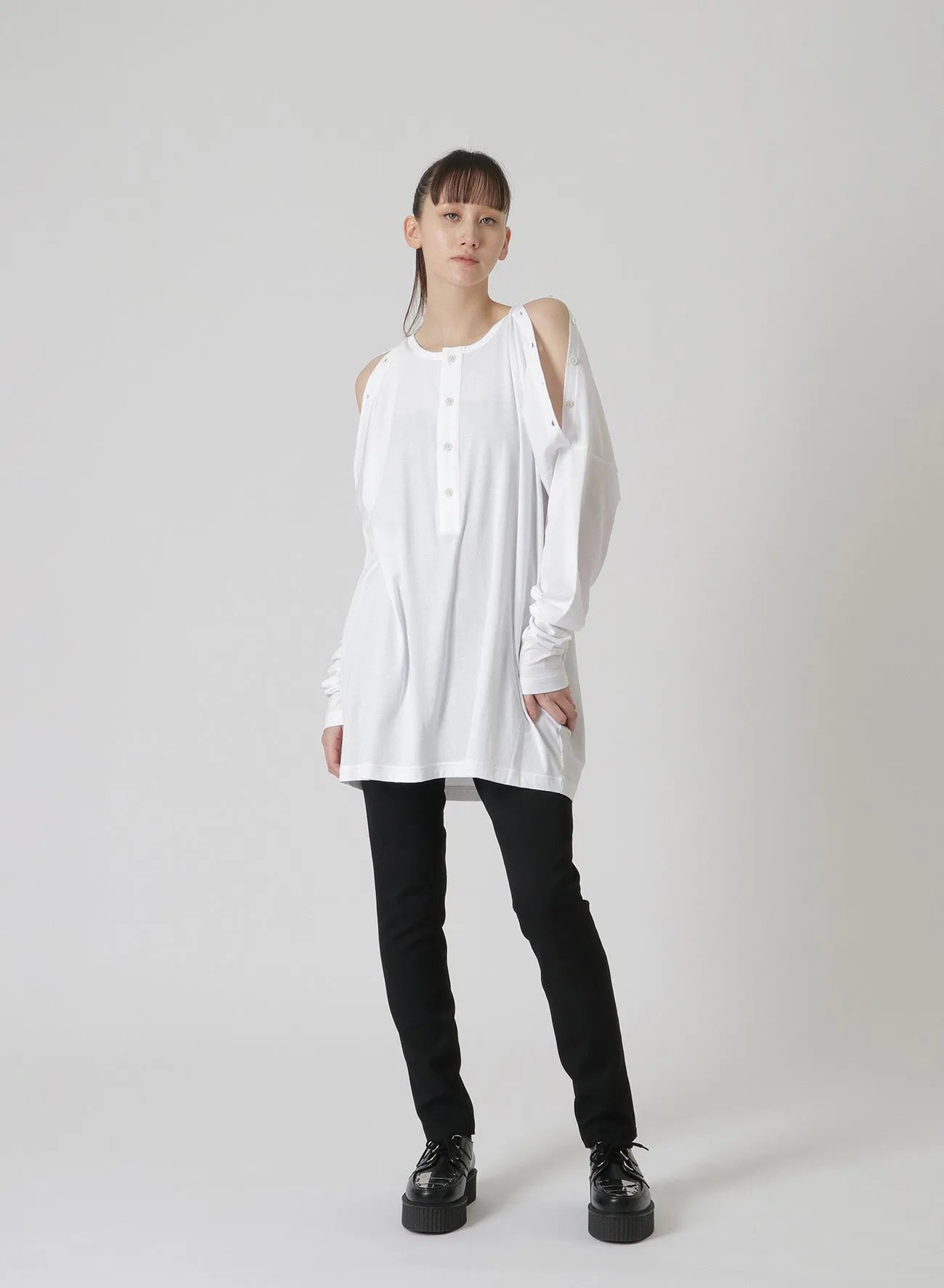 100/2 COTTON HENLEY SHIRT WITH BUTTON-UP SHOULDER SLITS sold by Yohji Yamamoto product image thumbnail 5