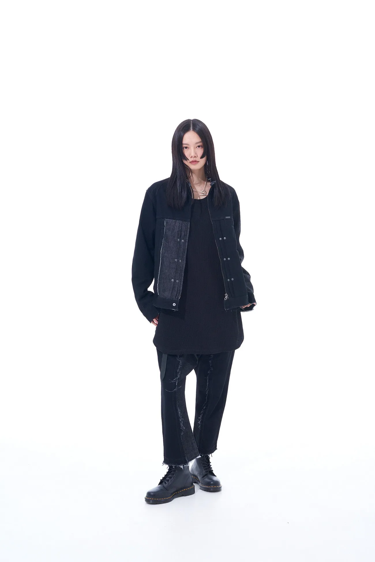 11oz DENIM PATCHWORK SAROUEL PANTS WITH CUT-OFF HEM sold by Yohji Yamamoto product image thumbnail 5