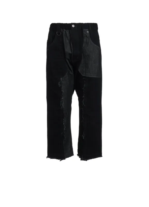 11oz DENIM PATCHWORK SAROUEL PANTS WITH CUT-OFF HEM sold by Yohji Yamamoto