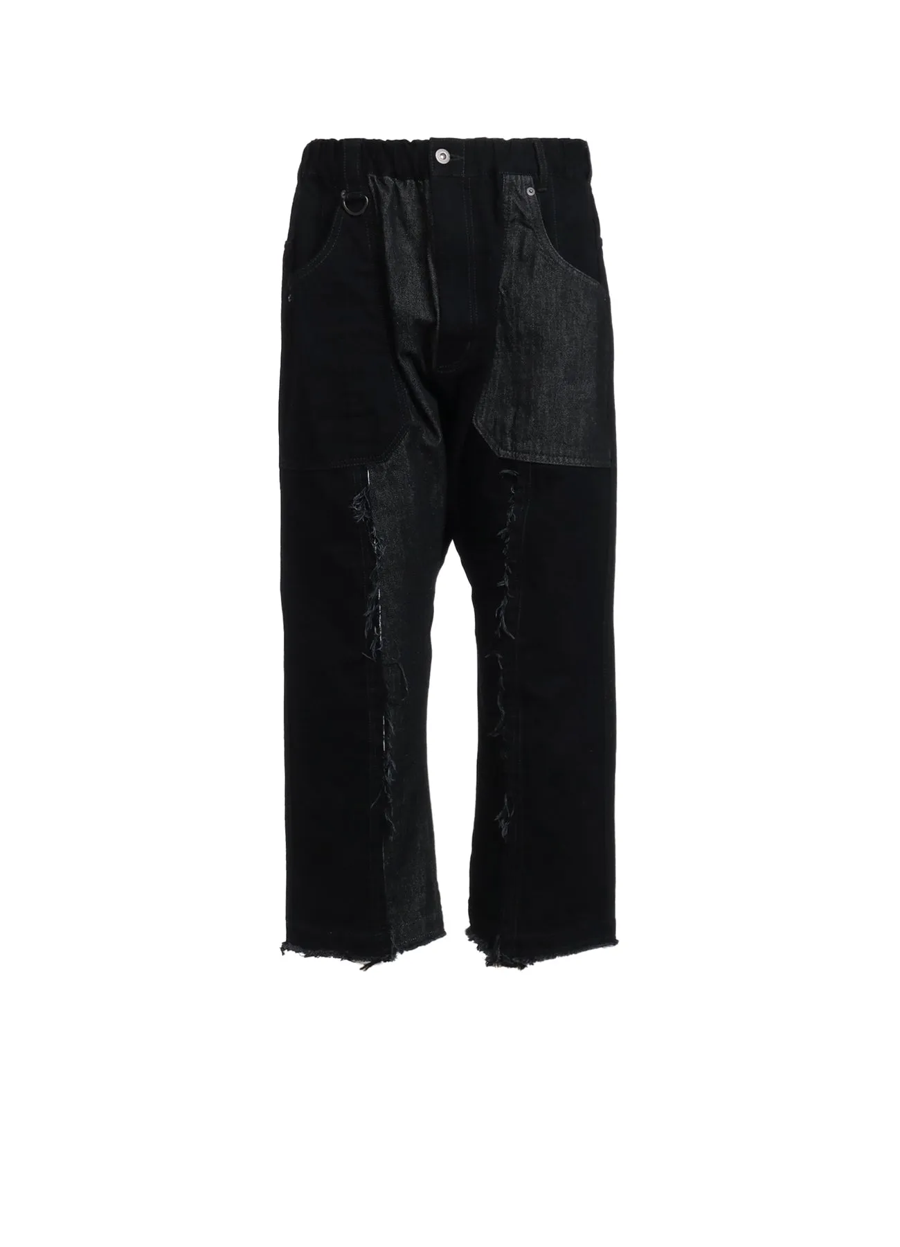 11oz DENIM PATCHWORK SAROUEL PANTS WITH CUT-OFF HEM sold by Yohji Yamamoto