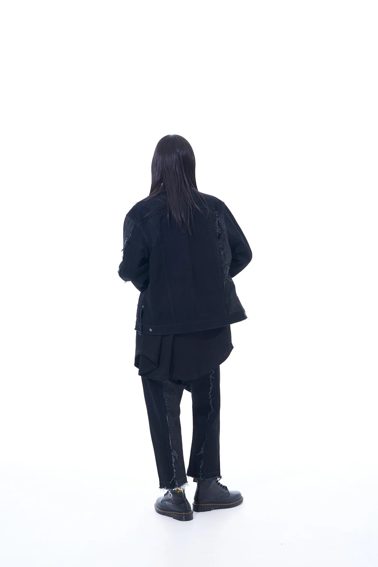 11oz DENIM PATCHWORK SAROUEL PANTS WITH CUT-OFF HEM sold by Yohji Yamamoto product image thumbnail 4