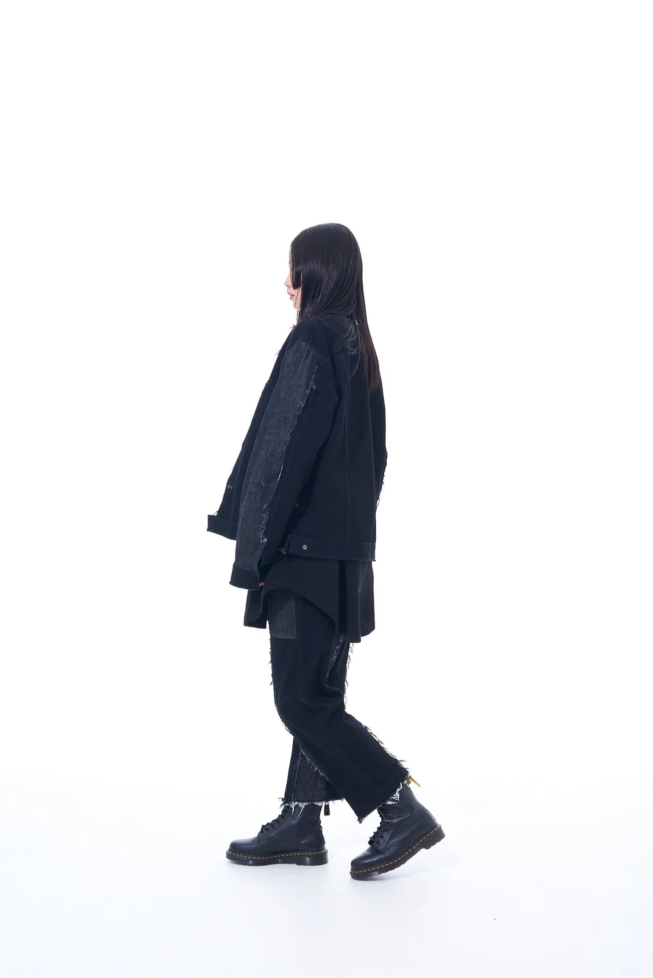 11oz DENIM PATCHWORK SAROUEL PANTS WITH CUT-OFF HEM sold by Yohji Yamamoto product image thumbnail 3