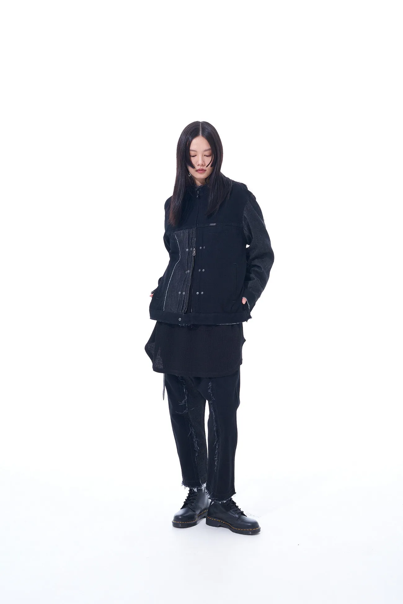 11oz DENIM PATCHWORK SAROUEL PANTS WITH CUT-OFF HEM sold by Yohji Yamamoto product image thumbnail 2