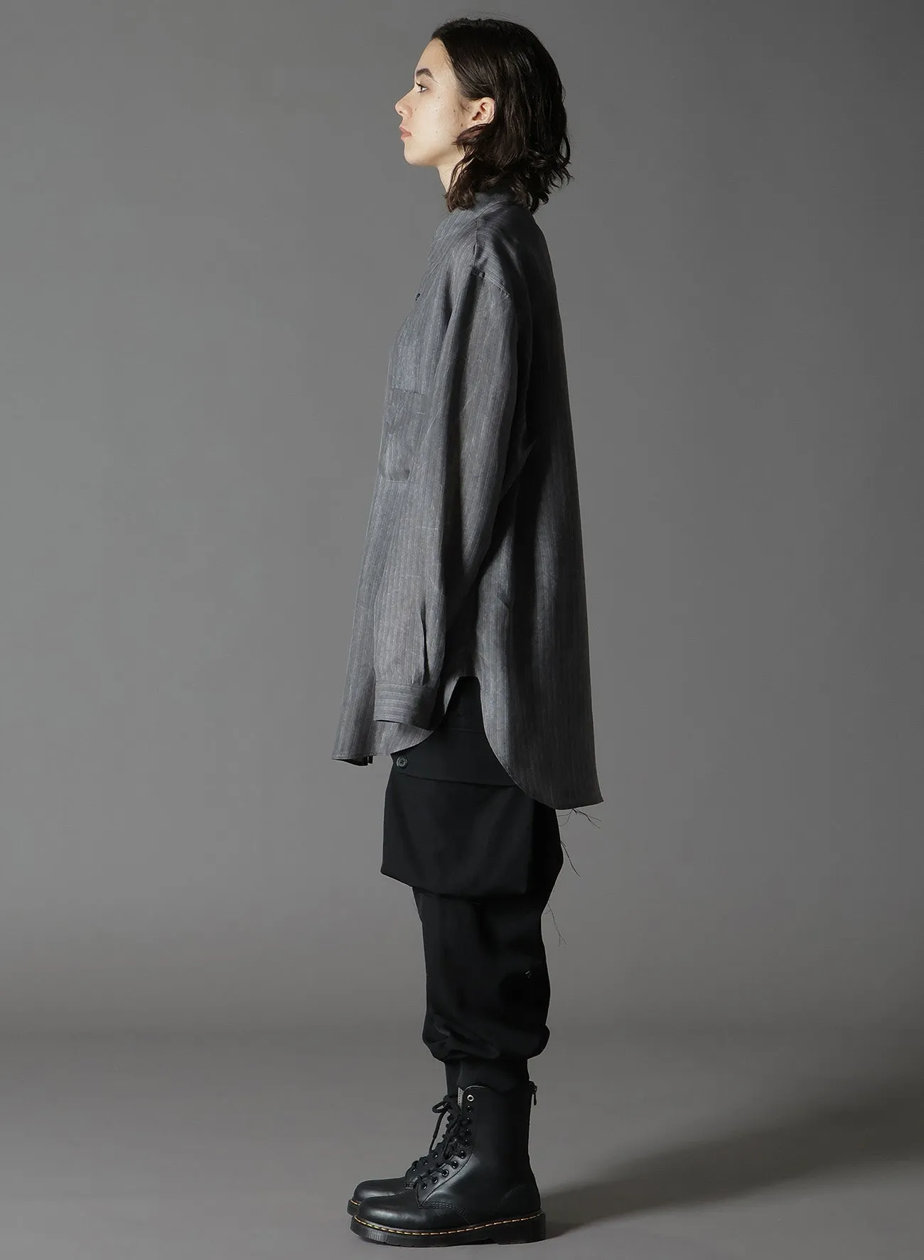 INK DYED STRIPE CUPRO RAYON A BIG COLLAR SHIRT sold by Yohji Yamamoto product image thumbnail 4