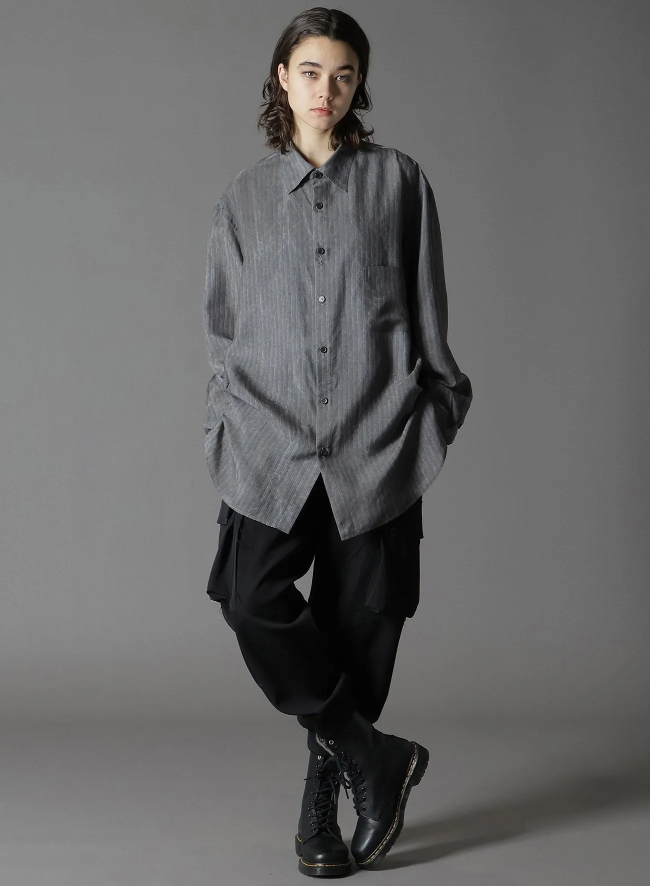 INK DYED STRIPE CUPRO RAYON A BIG COLLAR SHIRT sold by Yohji Yamamoto product image thumbnail 3